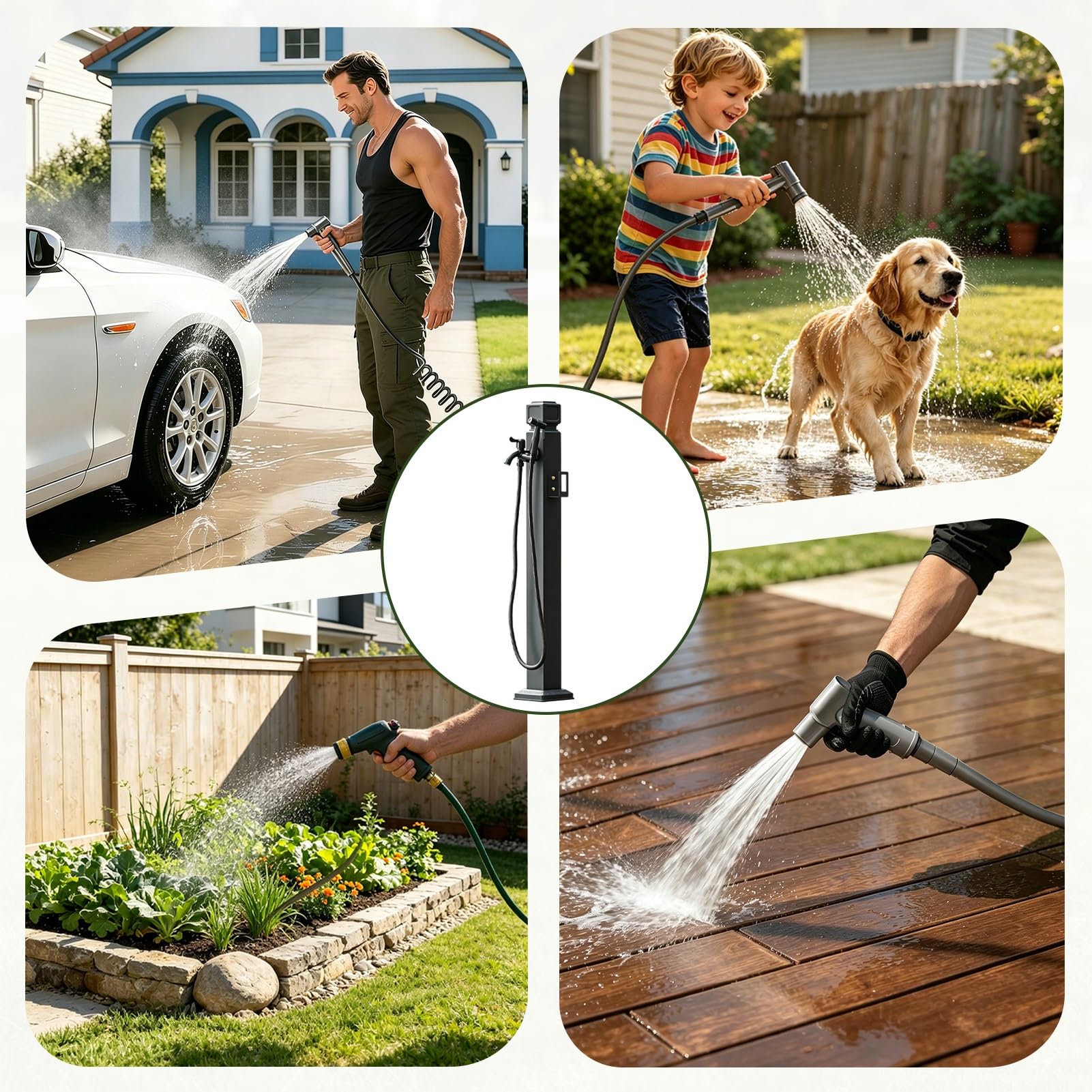 Poste de grifo exterior independiente moderno, columna de agua de jardín de acero inoxidable negro, grifo exterior a prueba de congelación para patio, trasero y césped(B,Height: 60cm/23.6in)