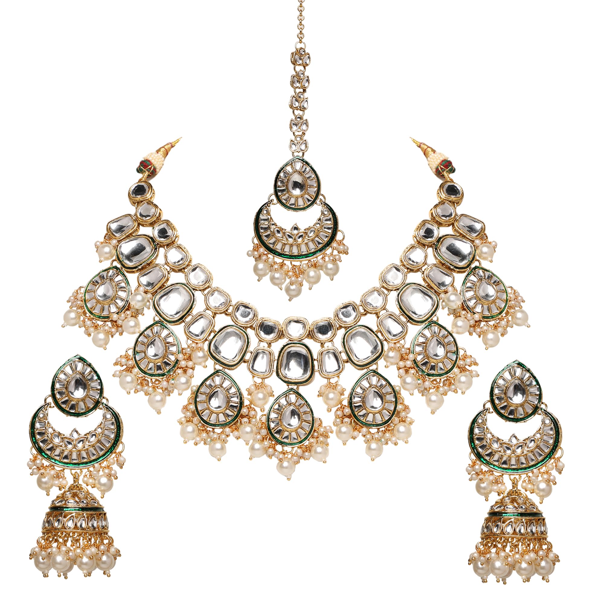 Jewellity White and Golden Necklace With Chandbali Jhumki Earrings And Maang Tikka Set | Traditional Jewellery For Women And Girs (B0CV3QZD45) Amazon Price History, Amazon Price Tracker