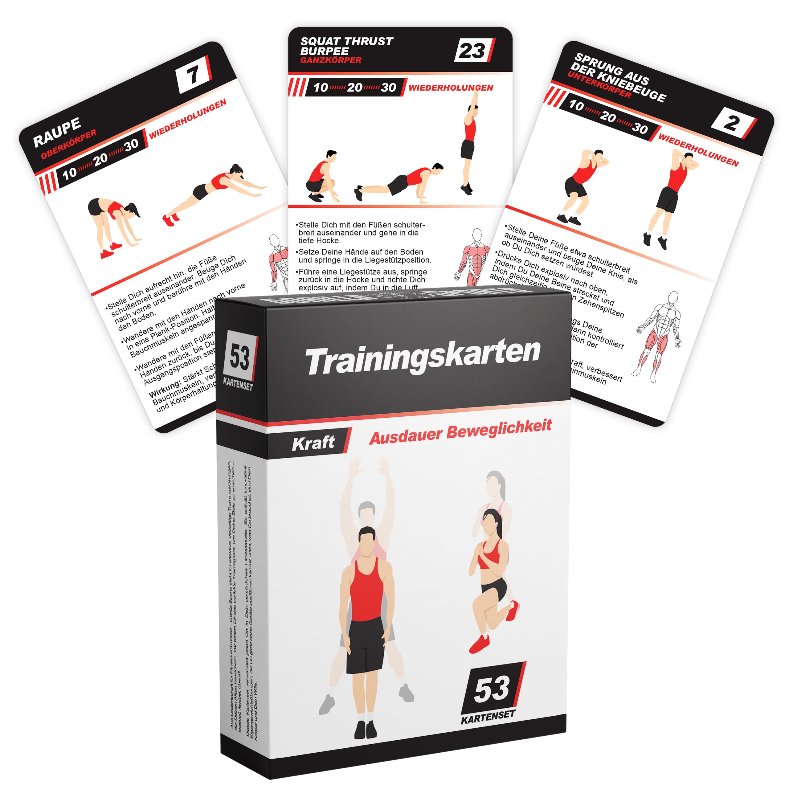 Gorilla Sports Trainingskarten - Trainingskarten - 49 Eigengewichtsübungen, kompakt & tragbar