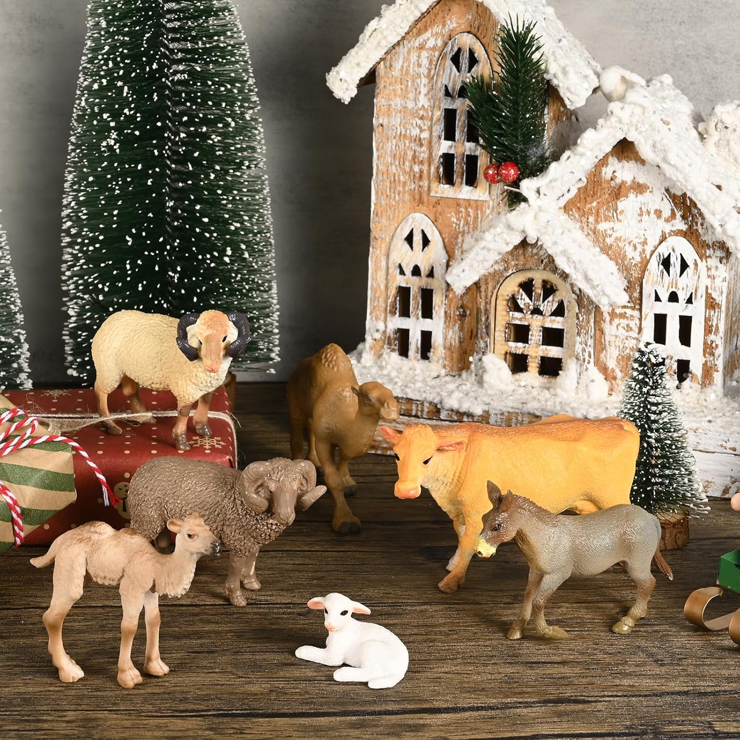 7PCS Nativity Animal Set Figurines,Nativity Scene Figure for Christmas Outdoor,Christmas Jesus Birth Scene Traditional Sheltering Animals Figures for Holy Family Outdoor Indoor Party Decor - Image 3