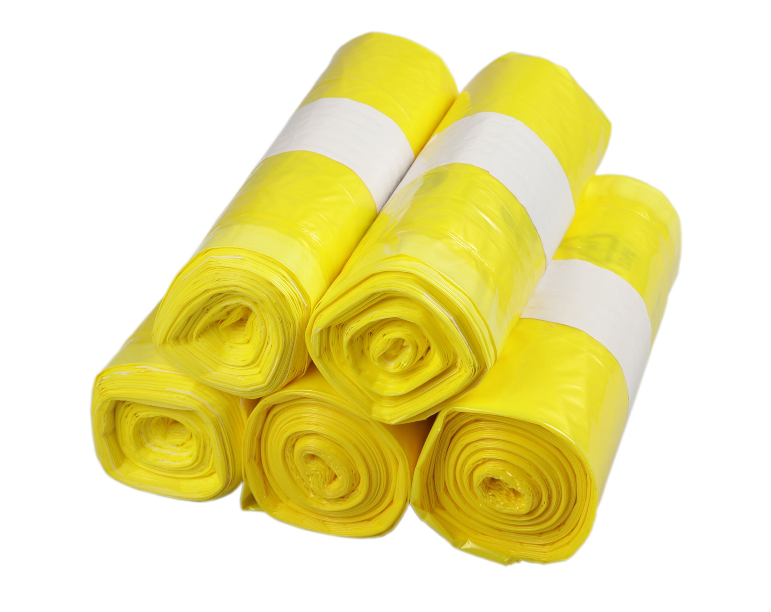 DEISS PREMIUM Bolsas de basura amarillas con cordón de 90 litros, 5 rollos - 125 unidades
