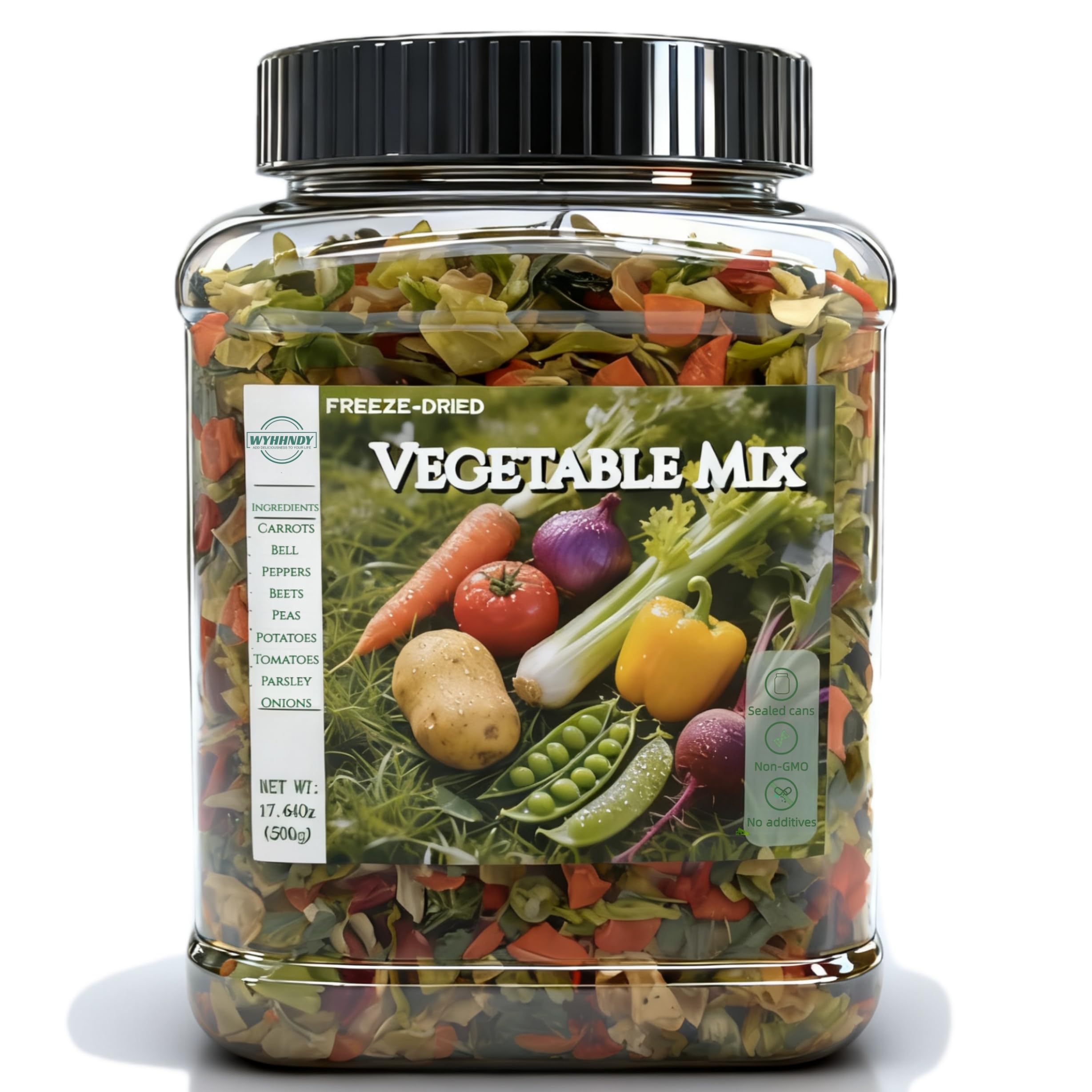 Freeze-Dried Vegetable Mix - 17.64 oz (500 g) Airtight Jar - 9 Vegetable Blend (Carrots, Bell Peppers, Beets, Peas, Peppers, Potatoes, Celery, Onions, Tomatoes) - Quick Meal Prep
