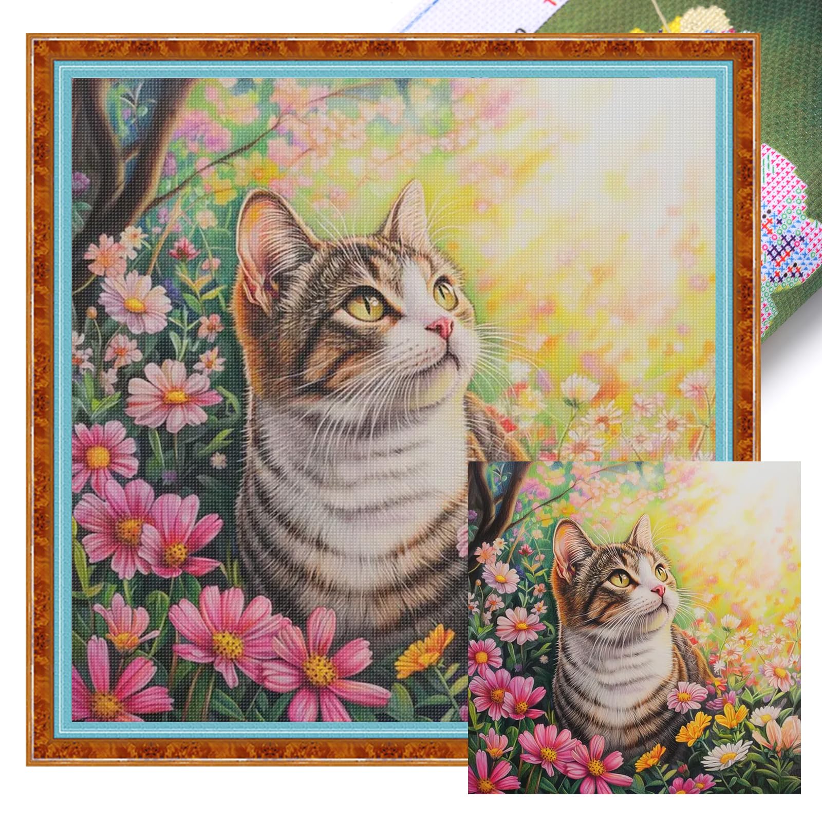 Poetrydraw Tanuki Cat ​ Tanuki Cat Full 11Ct Diy Stamped Cross Stitch Kits For Beginners Adults Home Wall Decor Embroidery Needlepoint Starter Kits 40X40cm (11Ctacc-12569 C 40X40)