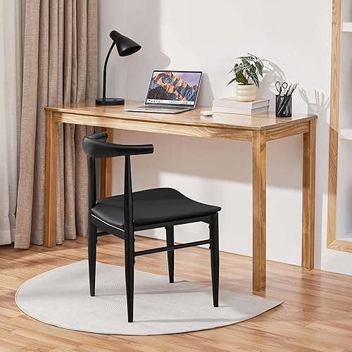 Miniatura 2 de Yaheetech Juego de 2 sillas de comedor de cuero modernas de mediados de siglo con respaldo sin brazos y patas de metal para cocina, sala de estar,
