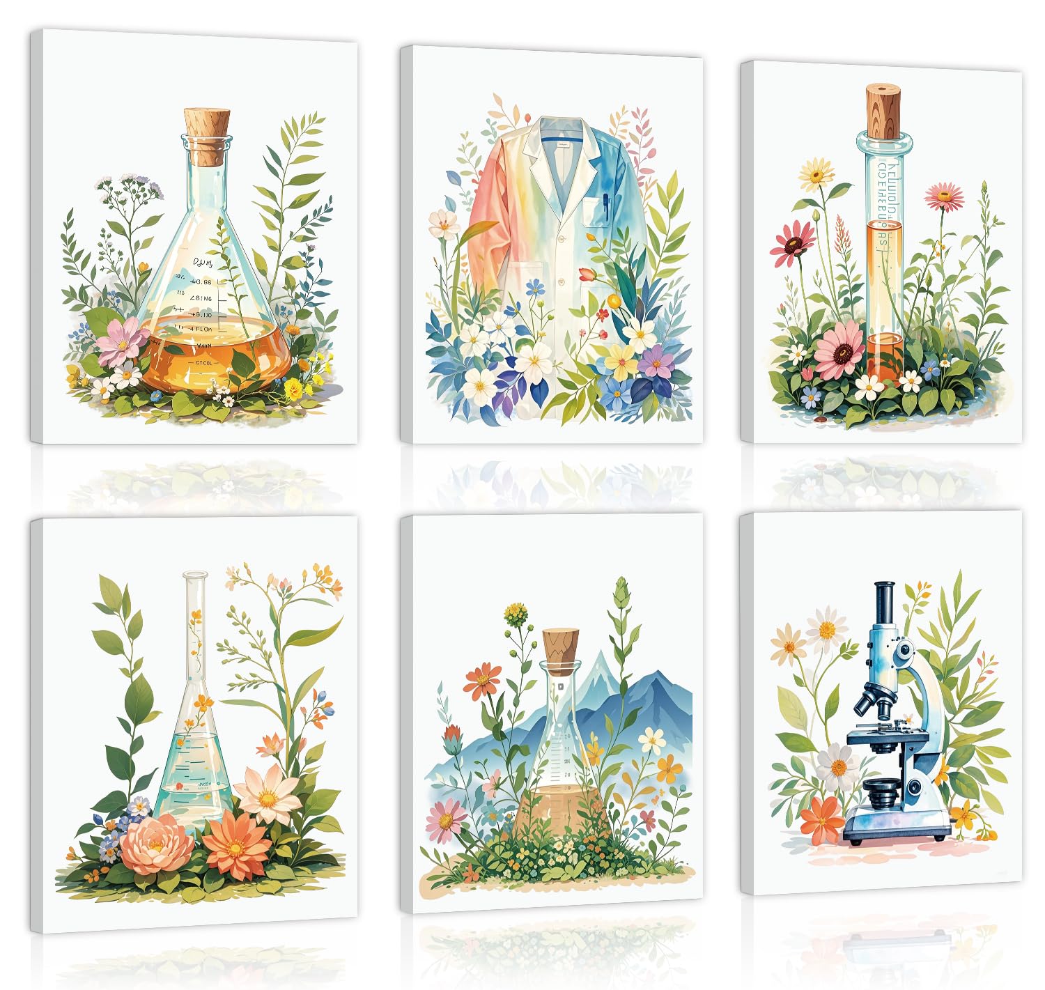 CHDITB Botanical Science Canvas Wall Art, Watercolor Floral Laboratory Prints, Chemistry Wall Decor, Boho Wildflower Lab Poster, Nature Aesthetic Artwork For Classroom School Office Decor 12"X16"X6