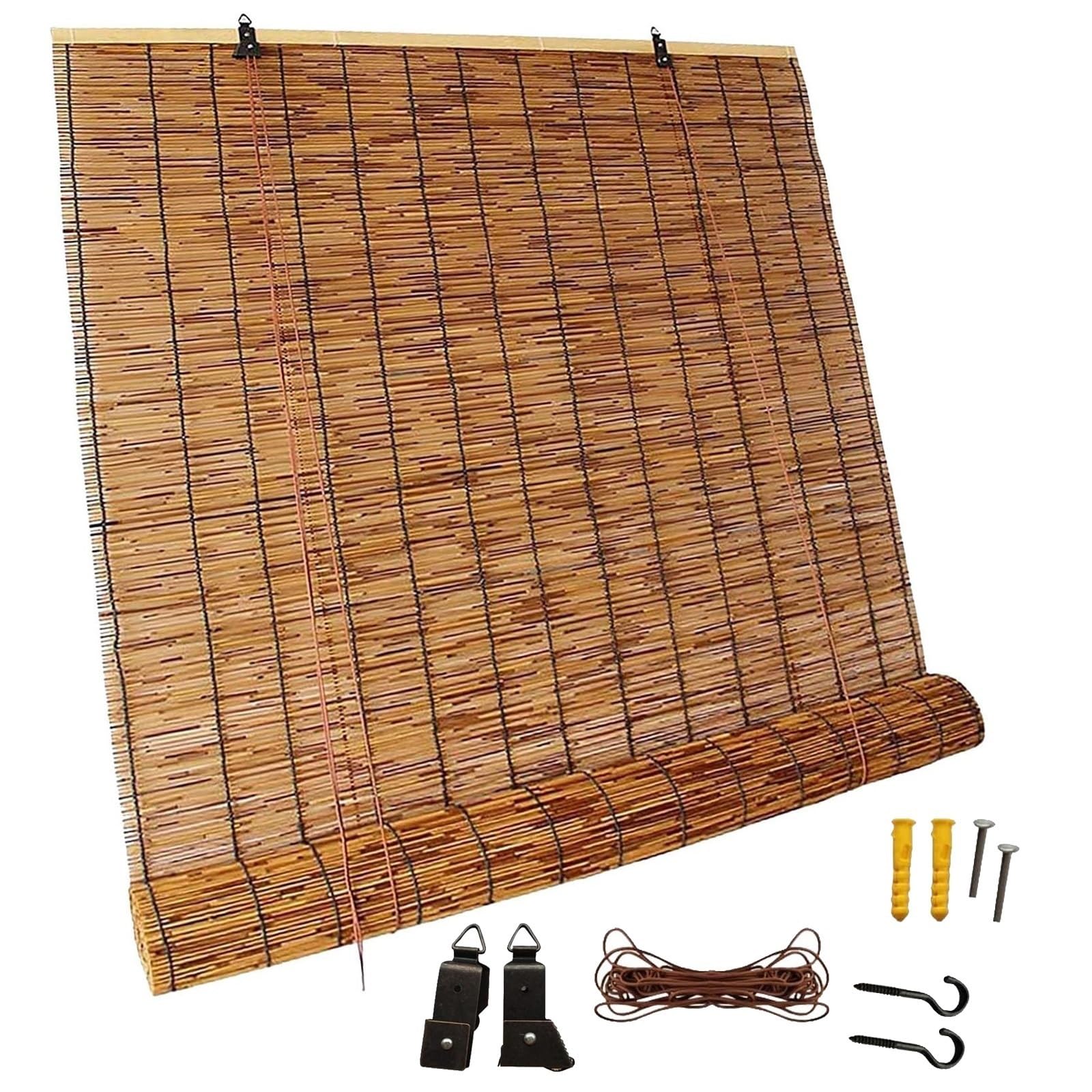 CMJYMX Blackout Bamboo Blinds, 70% Light Filtering Roll Up Shades, Indoor Outdoor Decorative Roman Blinds 50 70 90 100 120 140 150cm Window Curtains For Indoor/Outdoor(120x170CM/47x67IN)