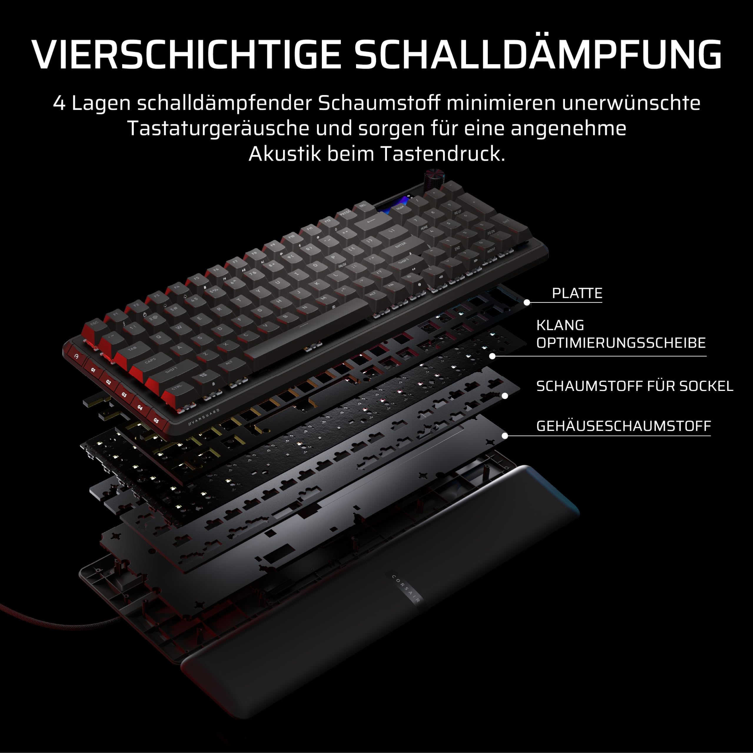 Corsair Vanguard PRO 96 Kabelgebundene Gaming-Tastatur Schwarz QWERTZ DE Hall-Effekt 96% MGX Hyperdrive Schalter 8000Hz Rapid Trigger Virtual Stream Deck SOCD Flashtap