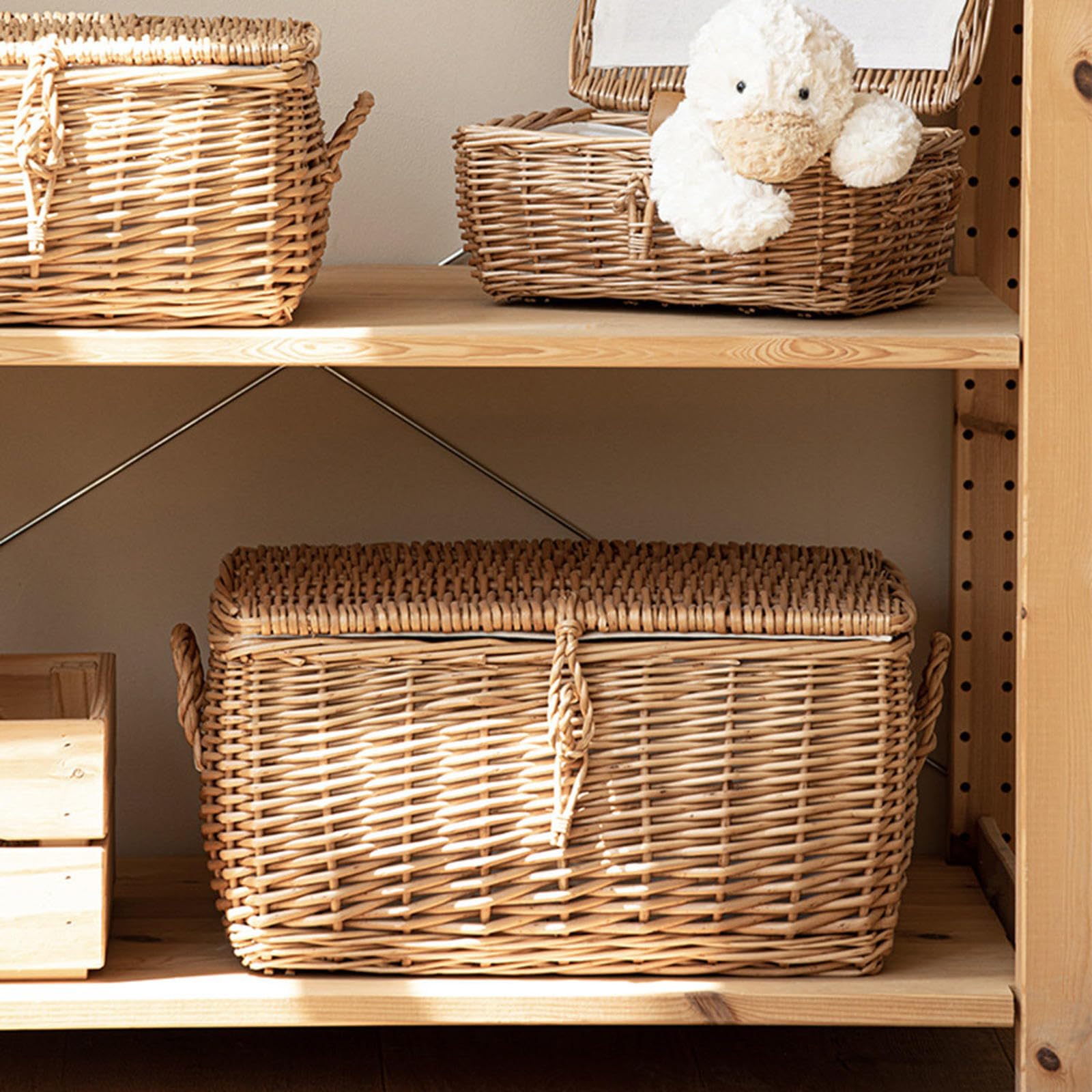 Panier De Pique-nique En Osier Tressé à La Main Avec Couvercle à Poignée - Panier De Rangement Pour Bonbons, Fruits, Légumes