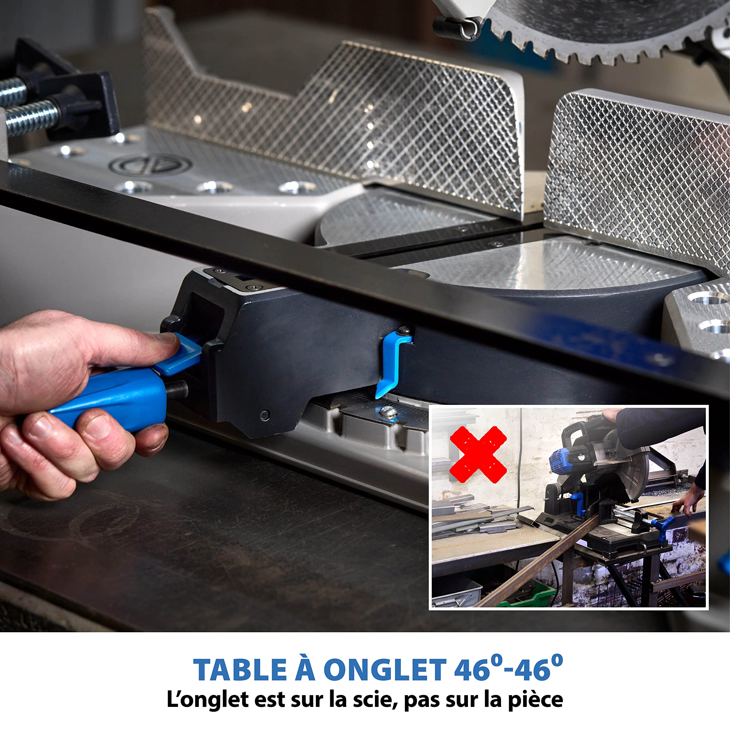 Evolution Power Tools S355MCS Scie à Onglet / Scie à Tronçonner pour la Découpe du Métal +/- 46˚ Guide d'Inclinaison ajustable, 90T lame de coupe en acier inoxydable, Moteur de 2 200 W, 355 mm