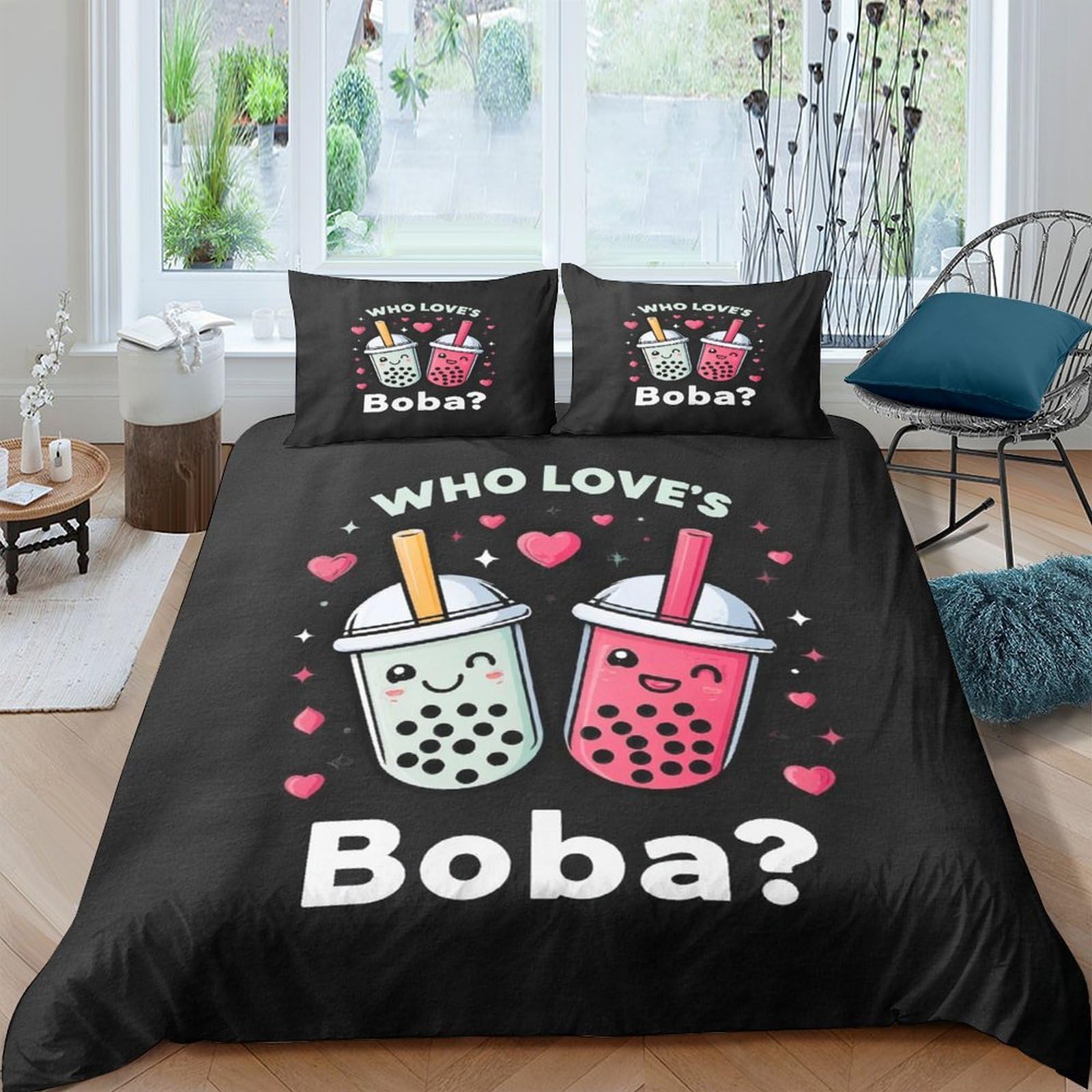 Ctjqhvkz Style-2 3D Printed Cute Bubble Tea Fitted Sheet Microfiber Anti-Slip Cartoon Boba Bed Cover For Bedroom Dorm Mattress Decor Single（135X200cm）