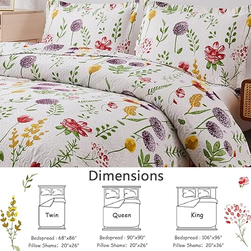 Miniatura 5 de Ropa de cama con plantas, hojas y flores de diente de león tamaño matrimonialqueen, liviana, para verano, púrpura, rojo, verde, amarillo cubrecama