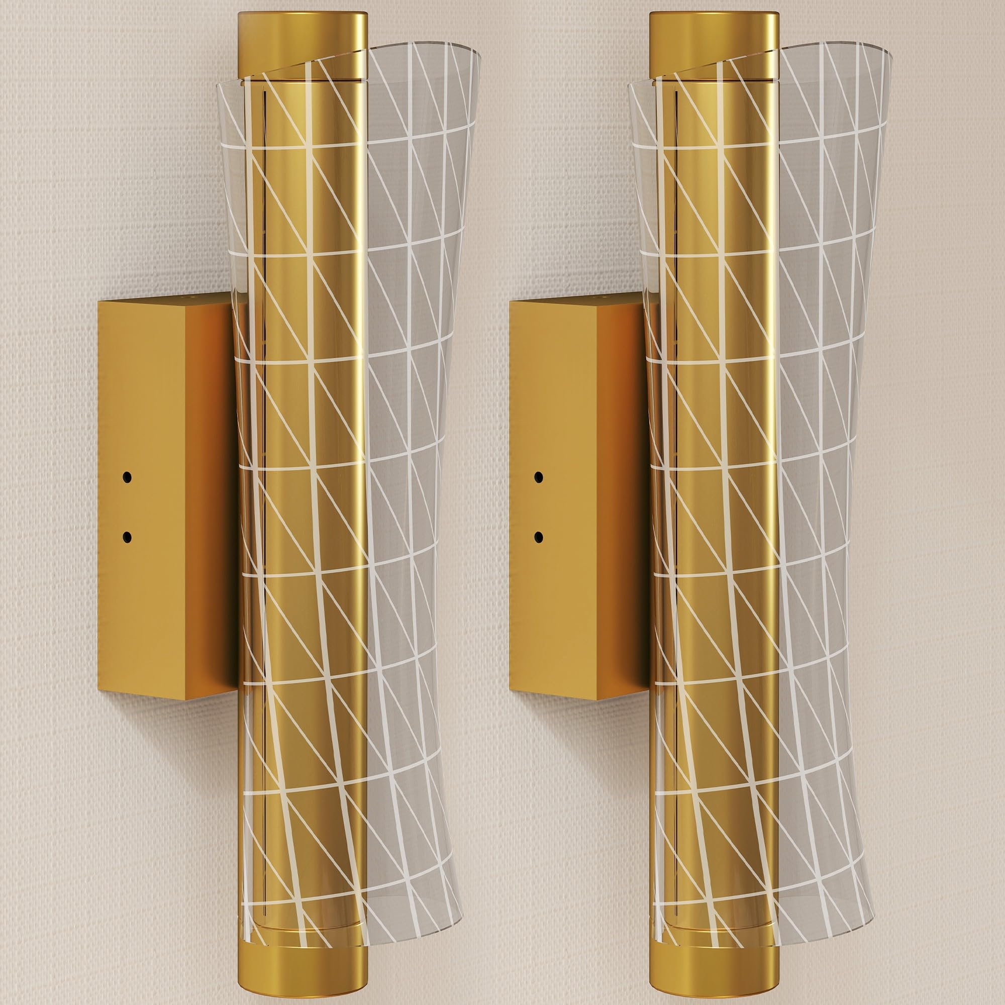 HOMCOM Led Wall Lamp 2 Pack, 9W Geometric Mesh Modern Wall Light for Bedroom, Living Room, Hallway, Stairs, Adjustable Colour Temperature 3000K/4000K/6500K, Gold Tone