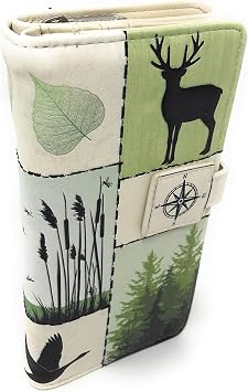 Shag Wear Wildlife Large Wallet Vegan Faux Leather Nature Design with Moose Goose Wolf Polar Bear Clutch Card Slots Bill Compartments ID Window Zippered Coin Pocket 7" Beige