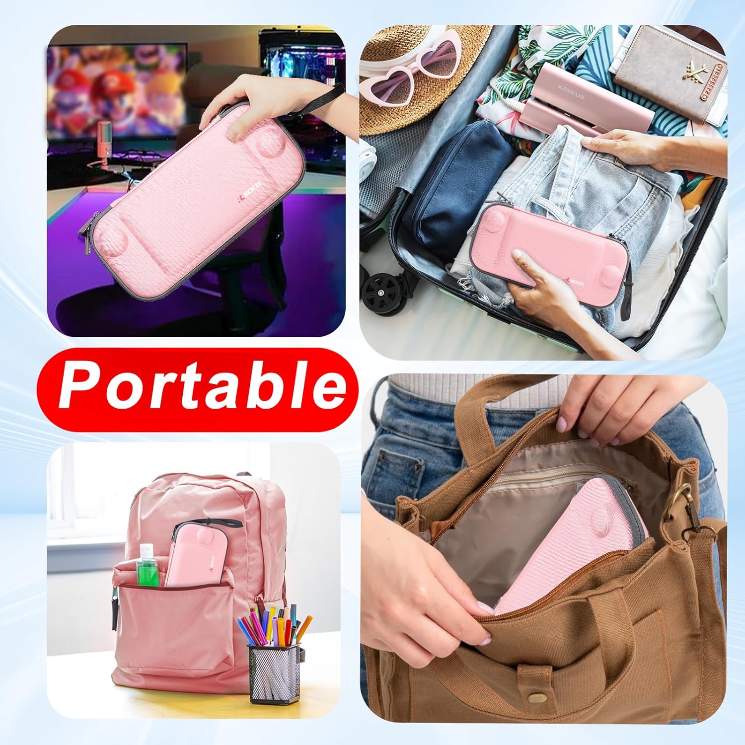 RLSOCO Carrying Case for Nintendo Switch 2 Game Console with 8 Game Card Slots | Compact Design with YKK Zipper & Scratch Protection - Pink (Case Only) - Image 6