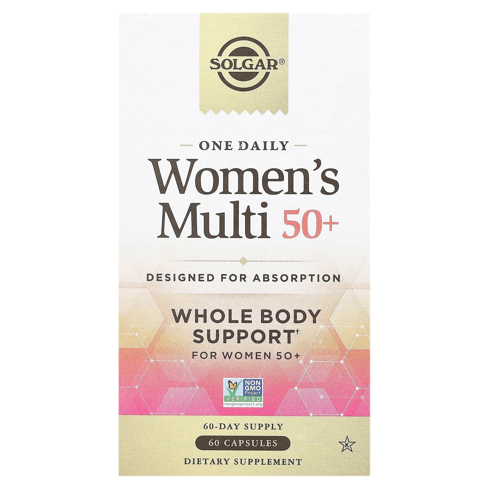 Solgar One Daily Women's Multi 50+ Whole Body Support for Women 50 and Older - Highly Absorbable Heart, Bone & Breast Health, Energy, Stress, Hair Skin & Nails Multivitamin, 60 Vegan Capsule Servings