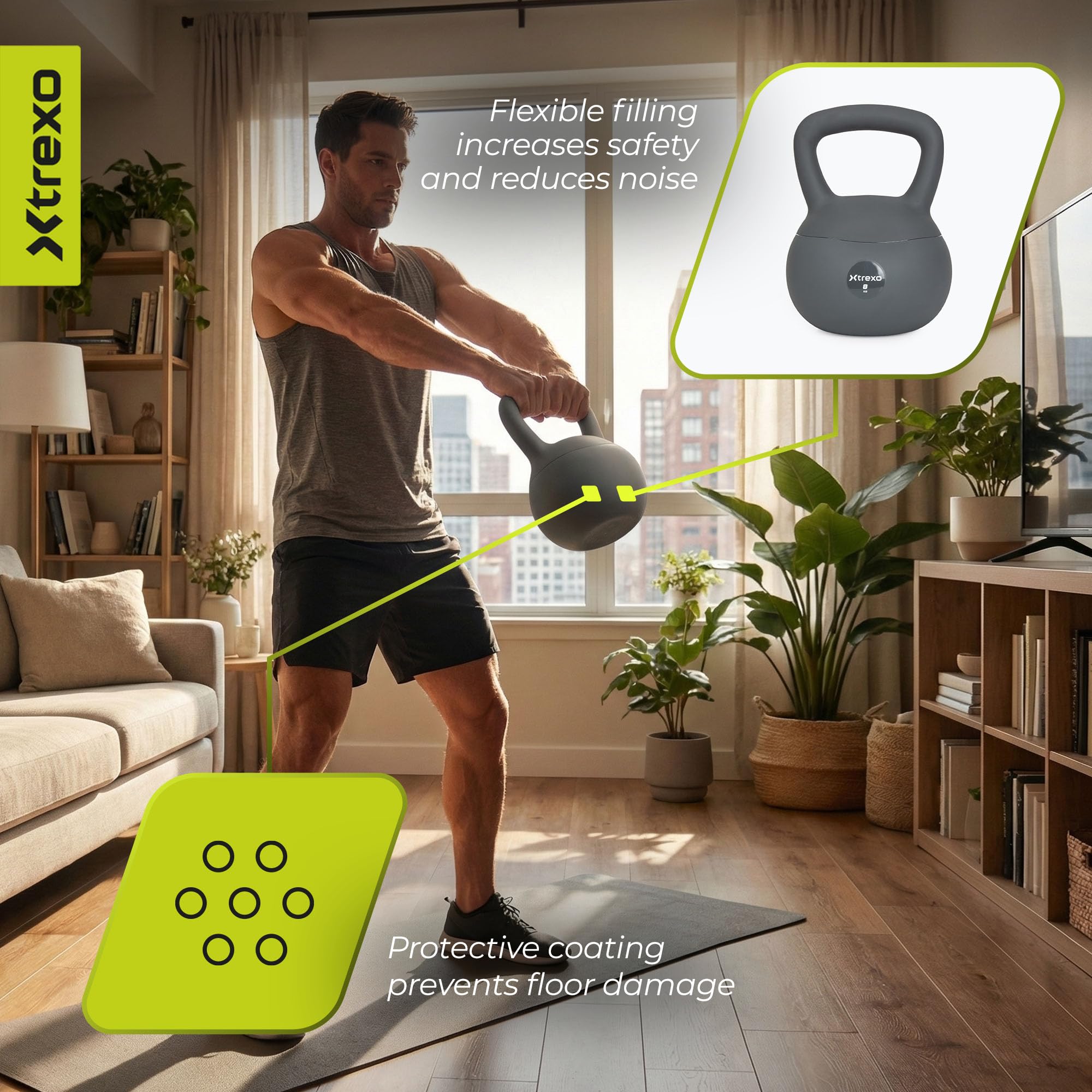 Soft Kettlebell 6-12 kg – przyjazna dla podłoża i cicha praca – syntetyczna osłona z materiałem wypełniającym – do treningu siłowego i funkcjonalnego w domu