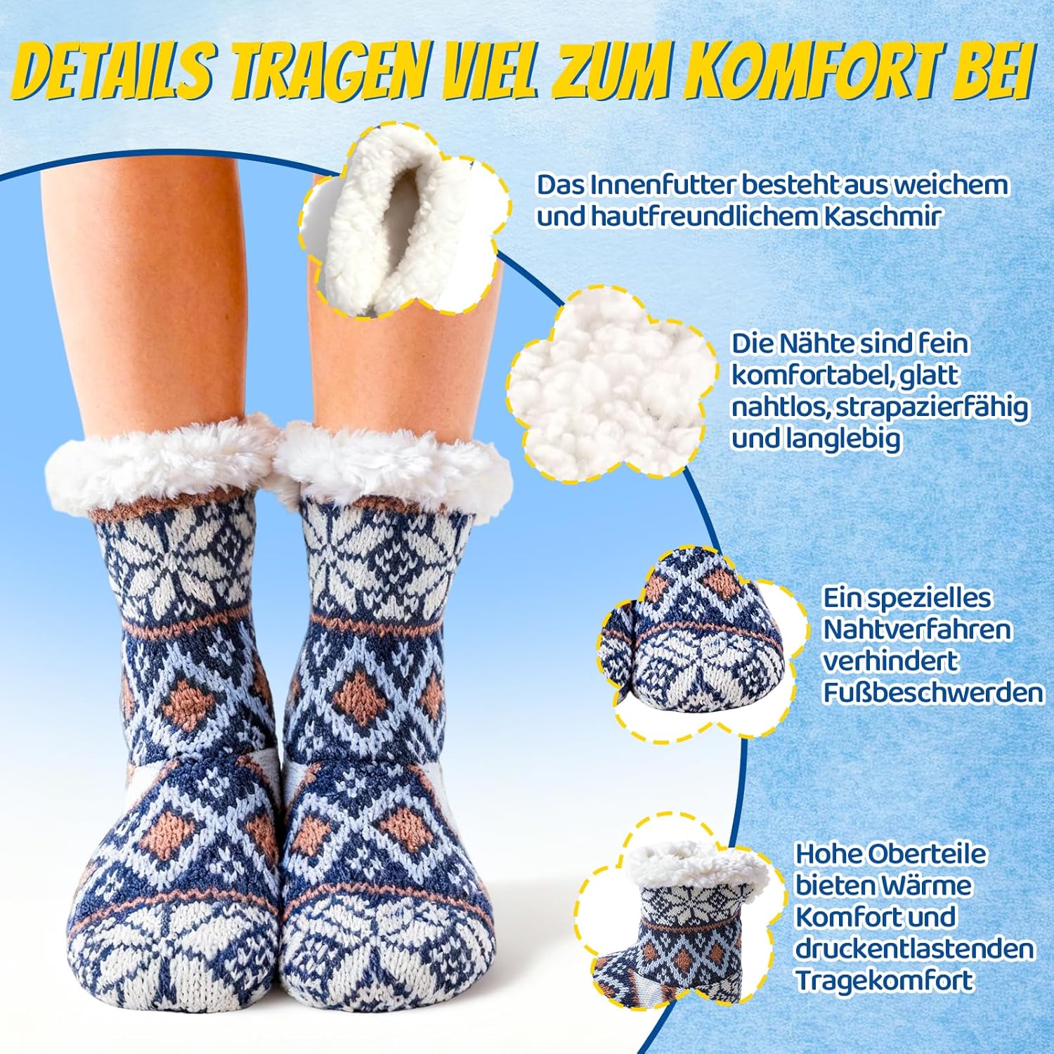 Winter Slipper Socks for Women Cozy Slipper Socks Warm Slipper Sock with Grippers Comfy Warm Winter Grippy Socks Non Slip Christmas Socks, One Size - Image 3