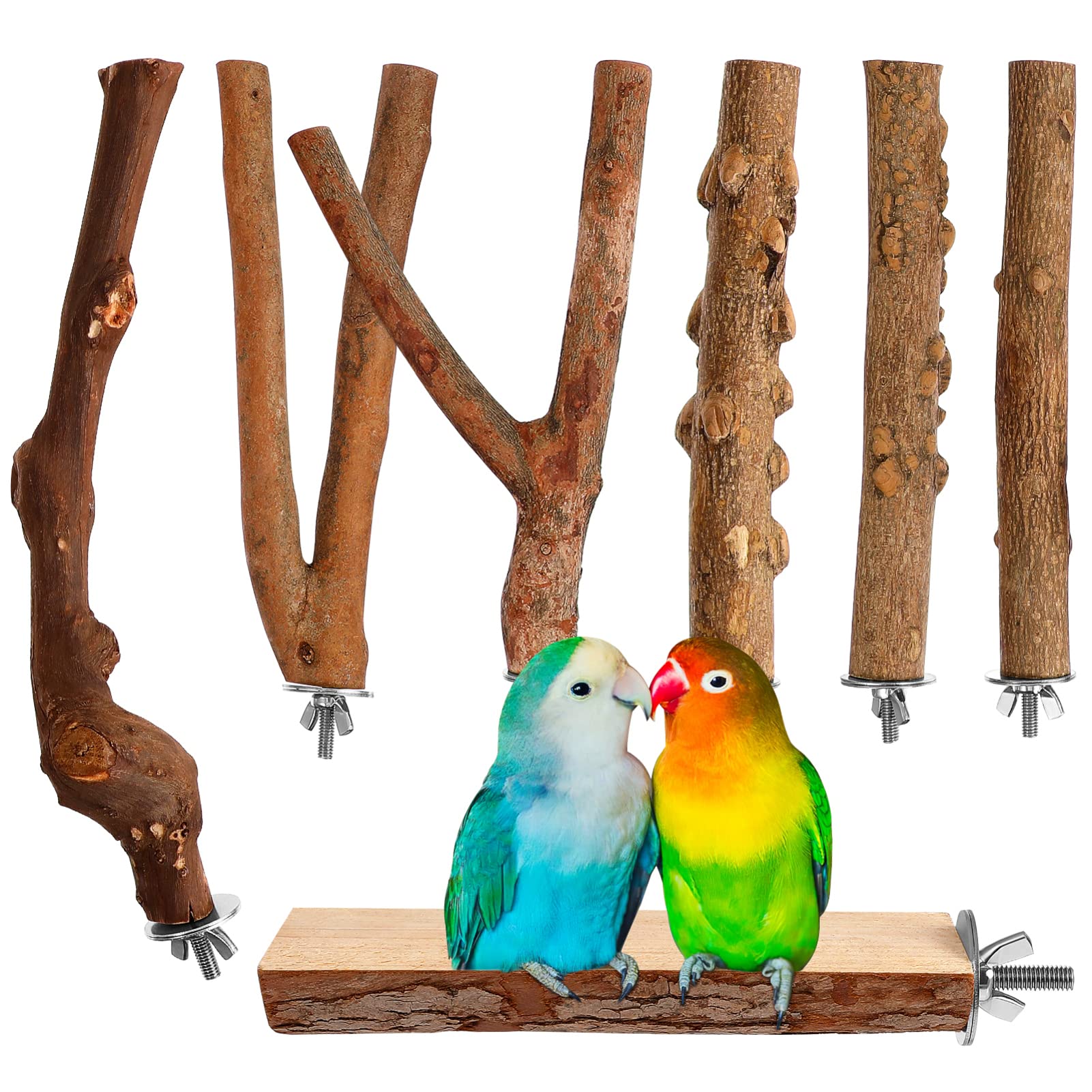 POPETPOP 7 Piezas Poste De Madera De Pimiento Percha De Loro para Jaulas Percha para Pájaros Soporte De Perchas De Madera Perca Pinzón Agapornis Puesto De Juego De Madera Utensilios Natural