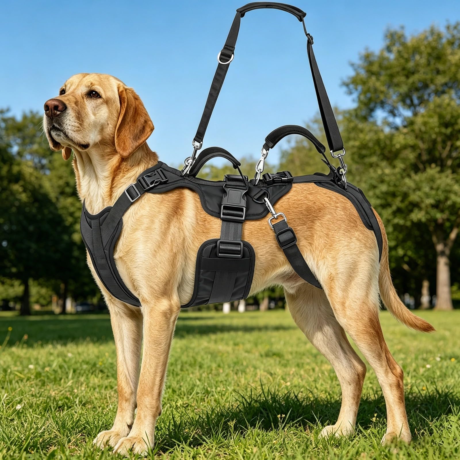 Arnés de elevación para perros grandes, chaleco de apoyo ajustable de cuerpo completo con asa, poliéster transpirable, ayuda a la movilidad canina, dispositivo de asistencia para caminar antitirones