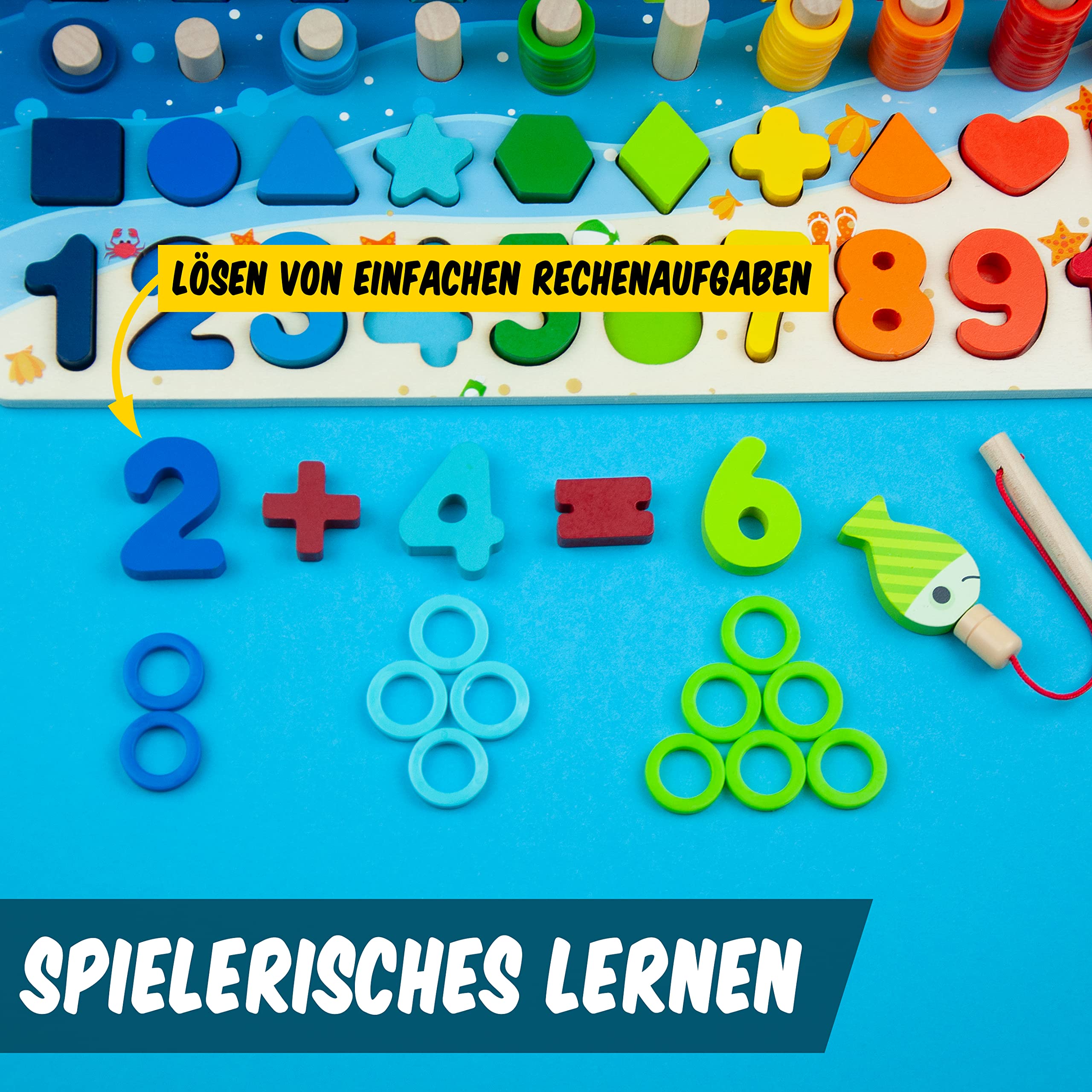 Montessori magnetyczna zabawka wędkarska - drewniane puzzle ryby, zabawka edukacyjna, drewniana zabawka motoryczna dla dzieci od 2, 3, 4, 5, 6 lat, puzzle, tęczowe wędkowanie, zabawka dla