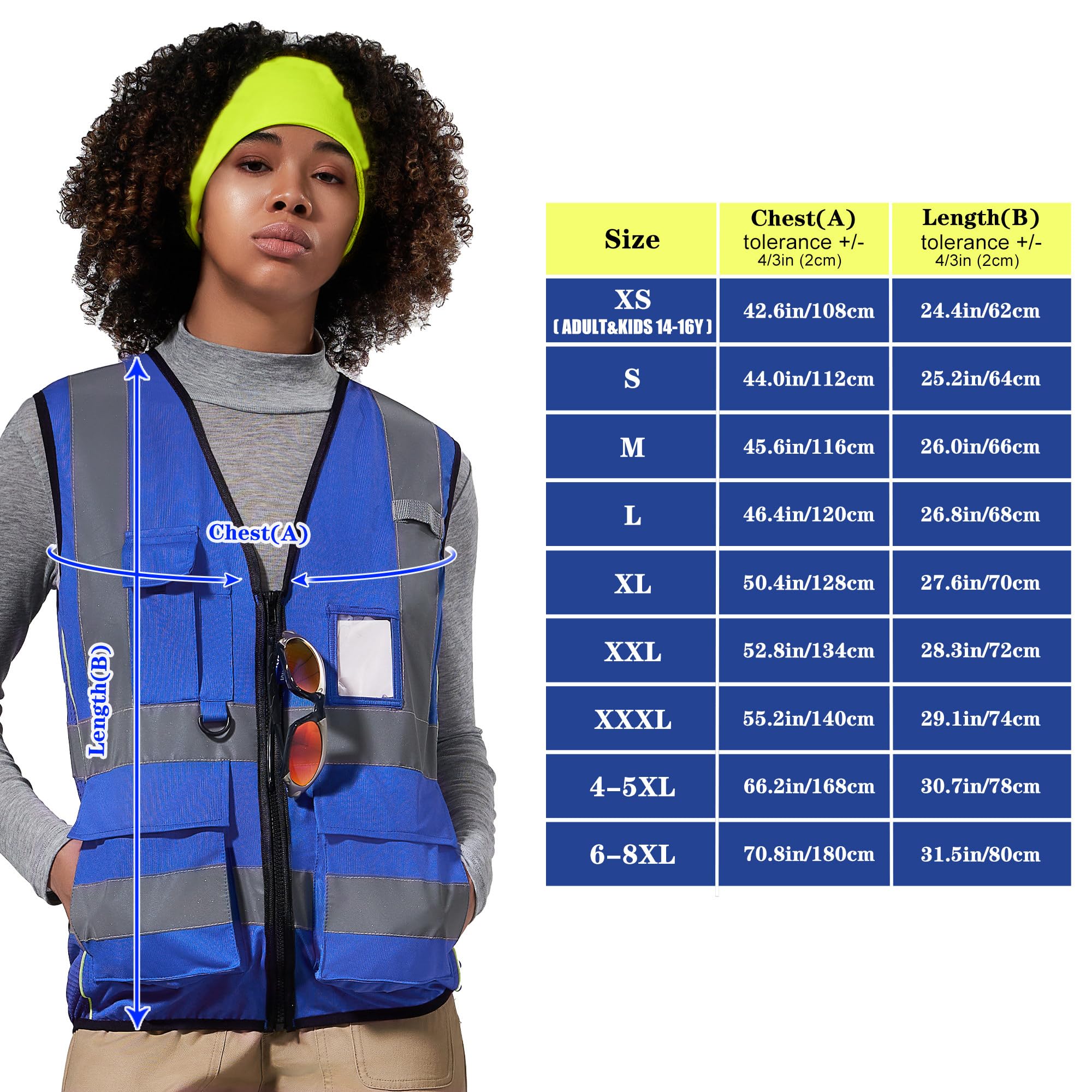 AYKRM XSmall Blue Women Hi Vis Vests XS blue High Visibility Reflective Safety Security Vest with Pockets zipper - Image 4