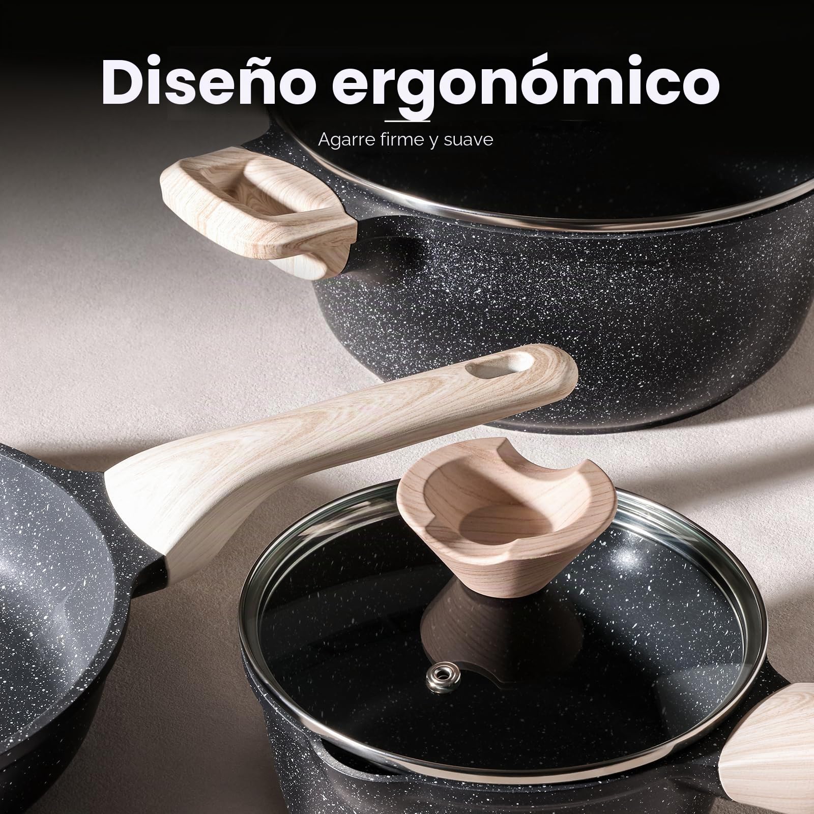 Kordisen Juego de utensilios de cocina antiadherentes, 5 piezas, juego de ollas saludables y no tóxicas, compatibles con inducción, libres de PFOA y PFAS