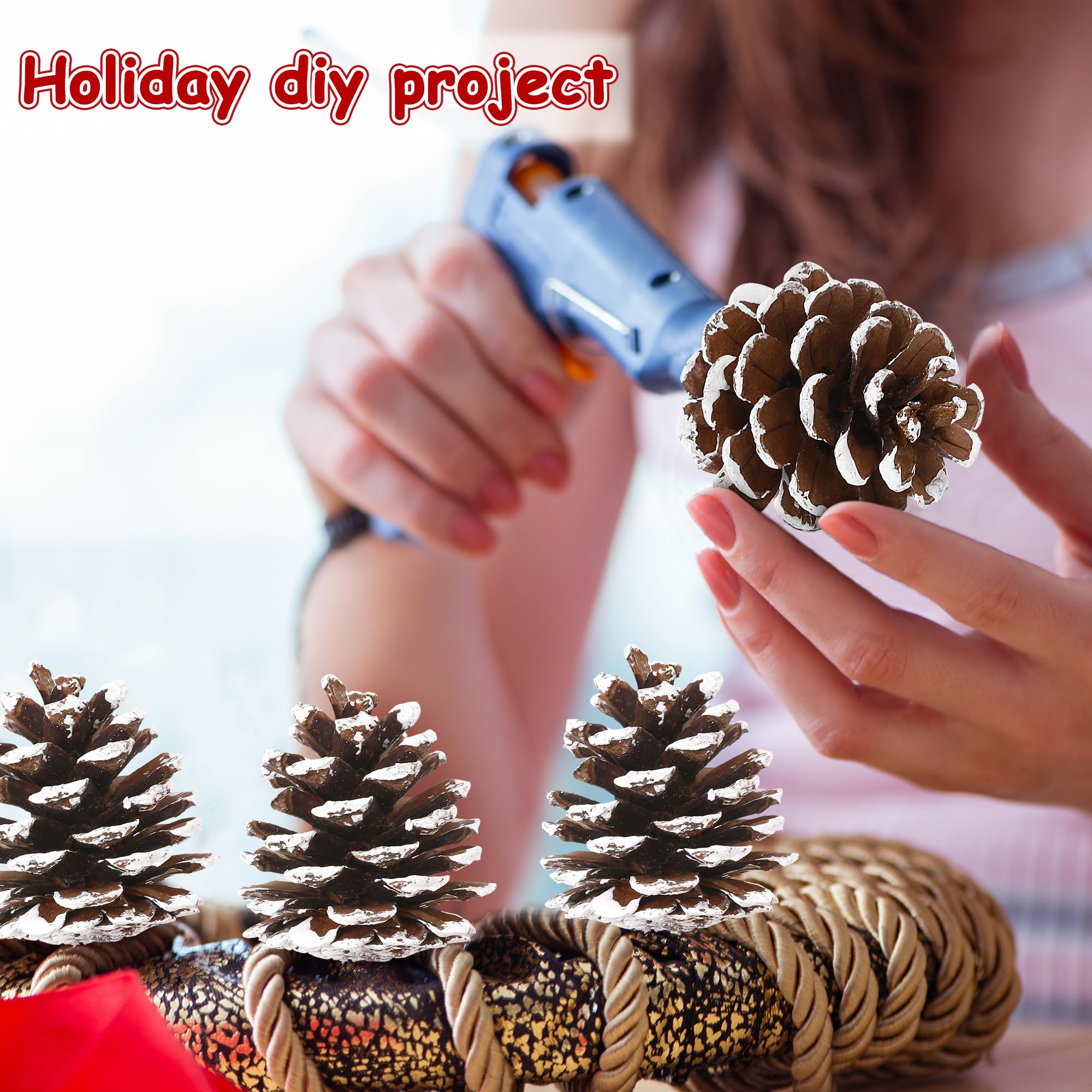 Tannenzapfen, natürliche Tannenzapfen, 5 cm, Tannenzapfen zum Basteln, Tannenzapfen für Weihnachtsbaum, hängende Tannenzapfen, Dekorationen mit silberfarbener Schnur für Weihnachtstischdekorationen,