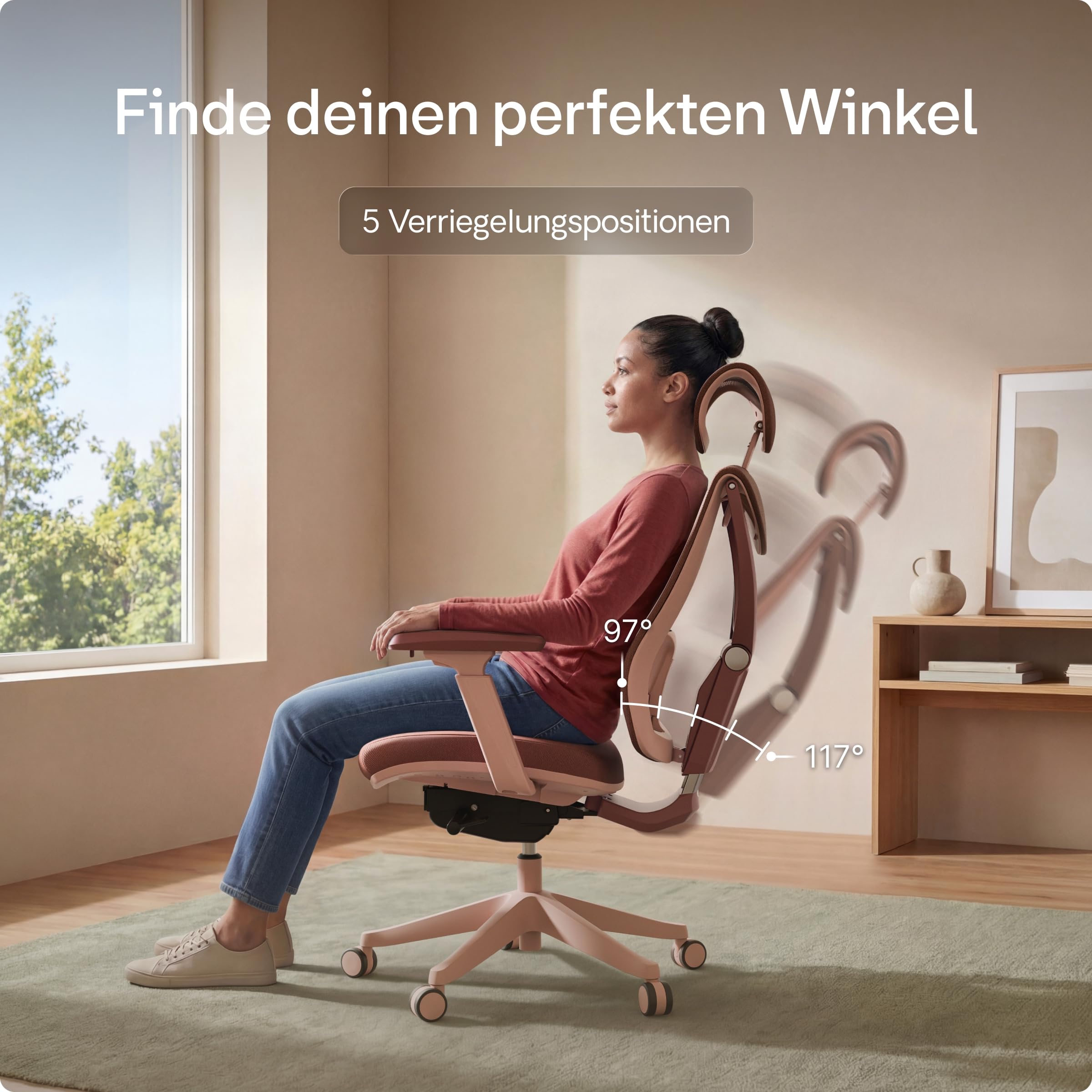 Desktronic Verstellbarer ergonomischer Bürostuhl | Schreibtischstuhl mit Lendenwirbelstütze - rückenfreundlich- Computerstuhl höhenverstellbar & rückenschonend - breites Polster SitPro (Rosa)