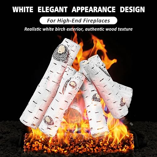 Vista 32 de Hisencn Juego de troncos de chimenea de gas, troncos de abedul blanco de cerámica para chimeneas de gas, ventiladas, chimeneas de gas eléctricas