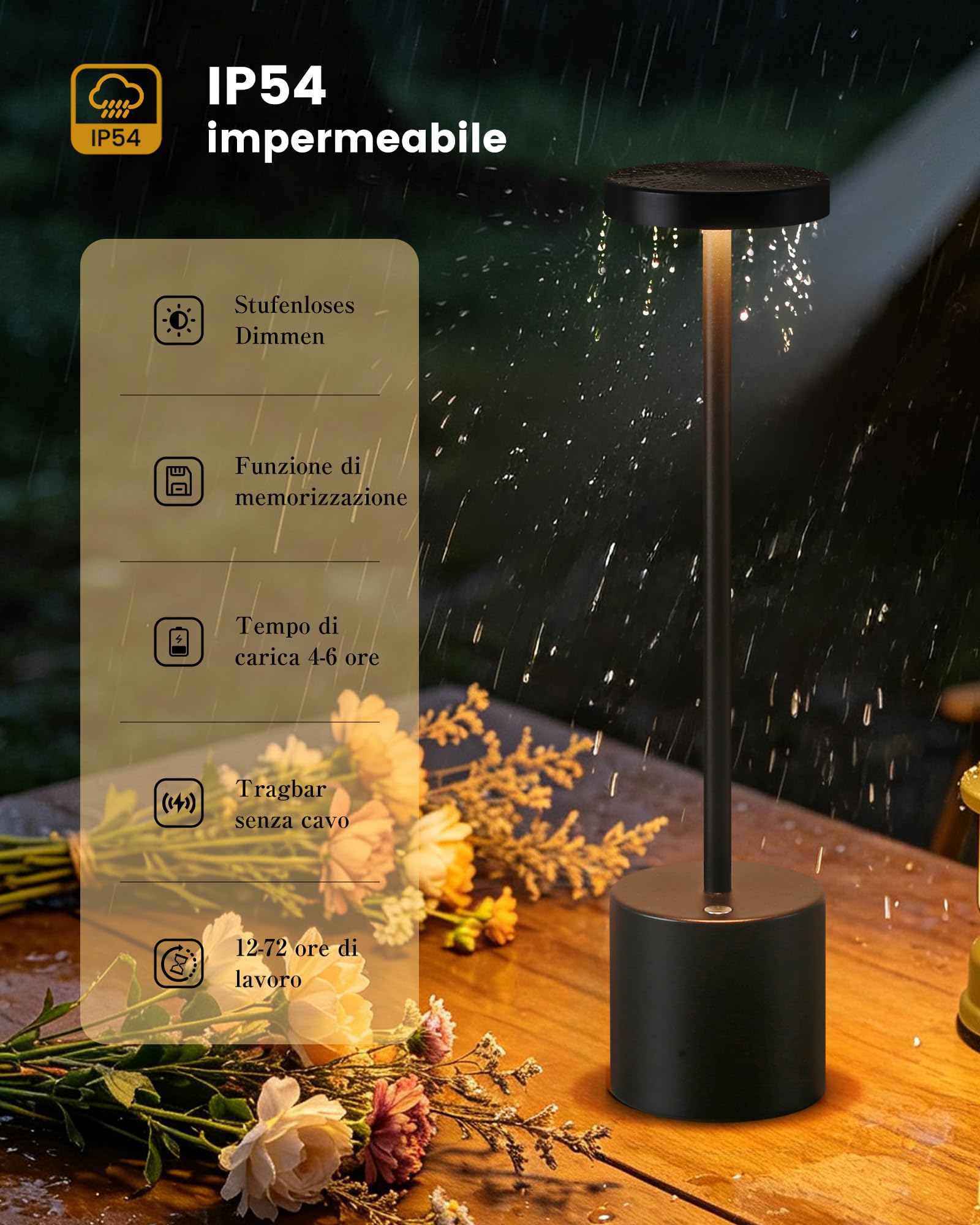 Tischleuchte Kabellos LED 6000 mAh Akku Dimmbar für Außen Innen, 2 Schwarz | 12h touch wasserdicht für outdoor terrasse restaurant led tischlampe akku usb aufladbar dimmbar
