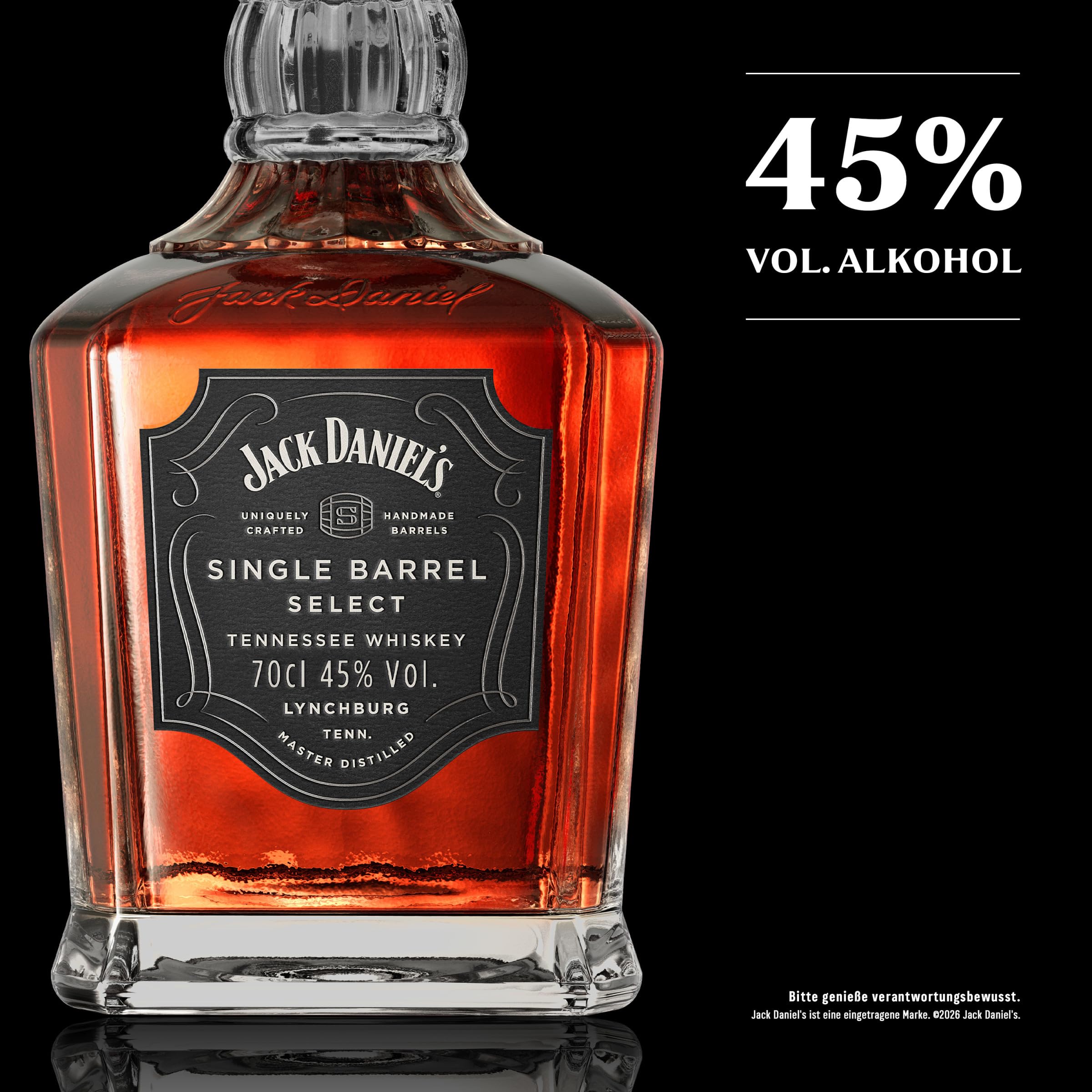 Jack Daniel‘s Single Barrel Select - Tennessee Whiskey - Ein hochwertiges Geschenk - Süße Vanille, schwere Eiche und dunkle Kirschen - 0.7L/ 45% Vol.