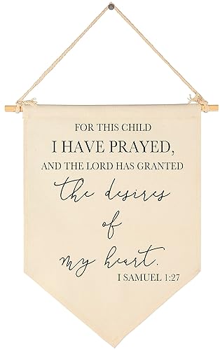 Letrero colgante de lona con texto en inglés "For This Child I Have Prayed", letrero de pared para decoración de guardería, bebé, niños, niñas,