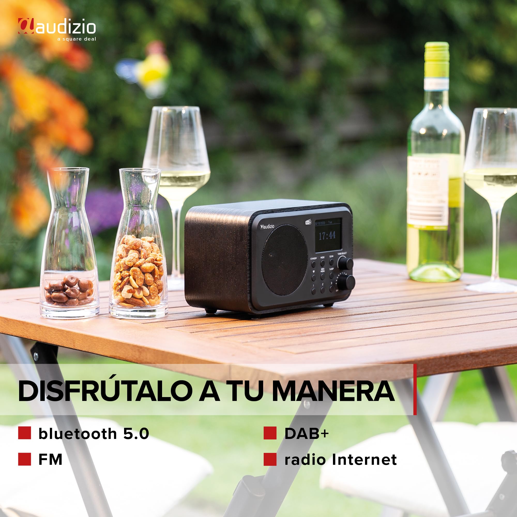 Audizio Vicenza Radio Digital DAB+ FM e Internet Bluetooth 5.0, Batería Recargable, Pantalla a Color, Negro WiFi