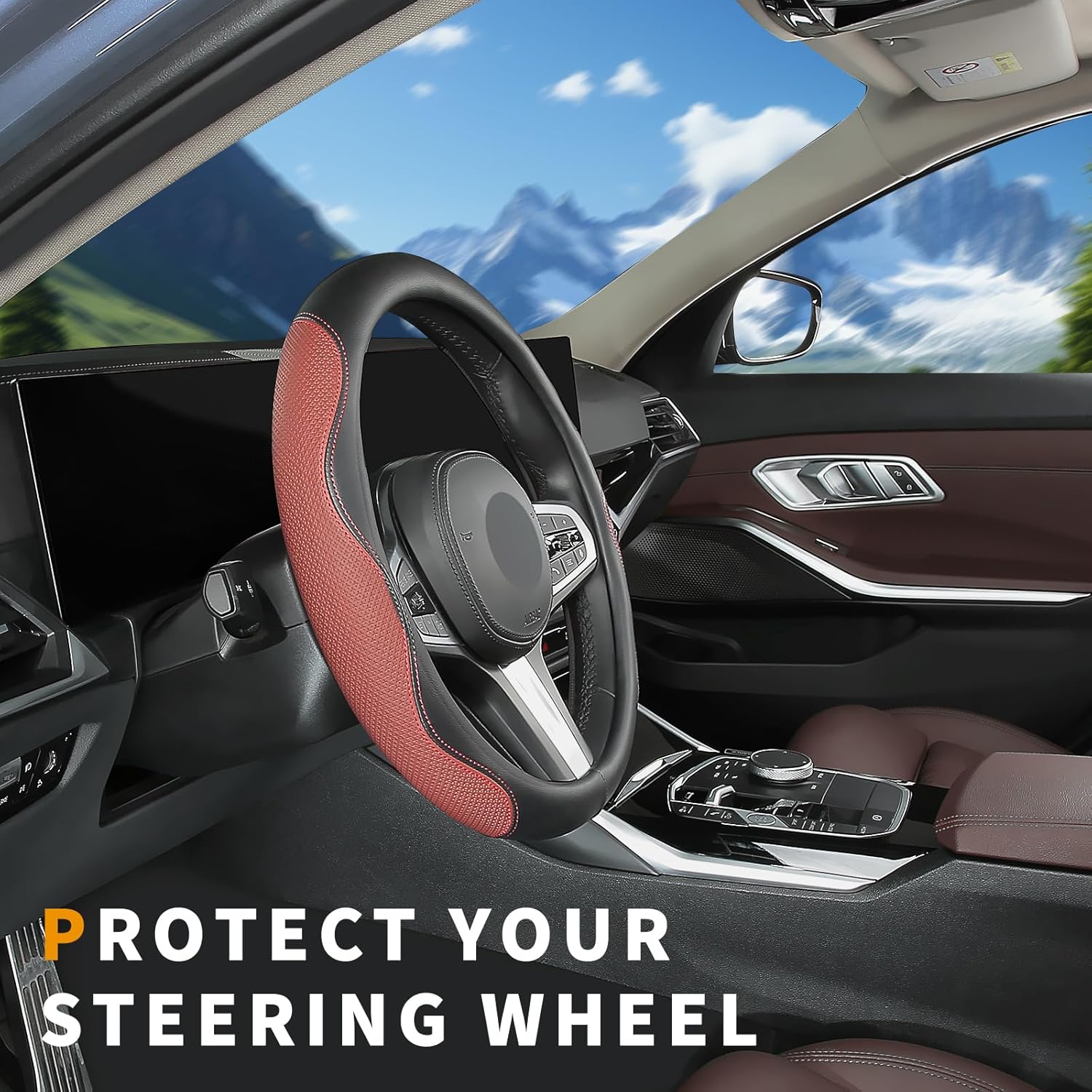 Custom-Fit for Lexus Steering Wheel Cover, Breathable Anti-Slip, Leather Double Sided Car Steering Wheel Covers, for Lexus Accessories (Red,for Lexus)