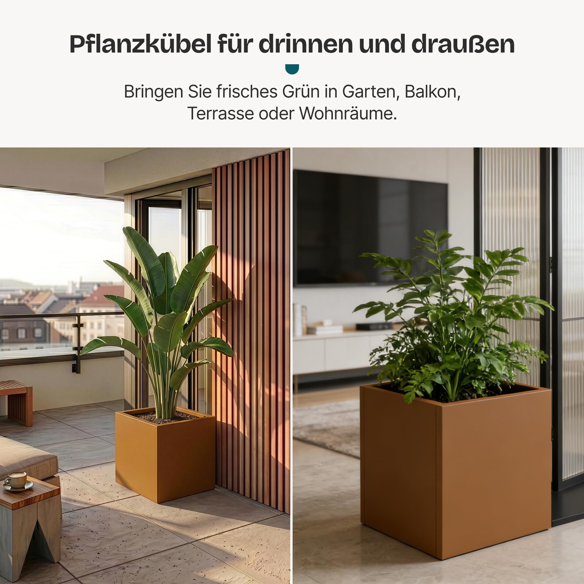 casa.pro Pflanzkübel Vaargel Blumentopf 60 x 60 x 60 cm Pflanzkasten wetterfest Pflanzentopf quadratisch Blumenkübel Outdoor Indoor Blumenkasten verzinkter Stahl Braun