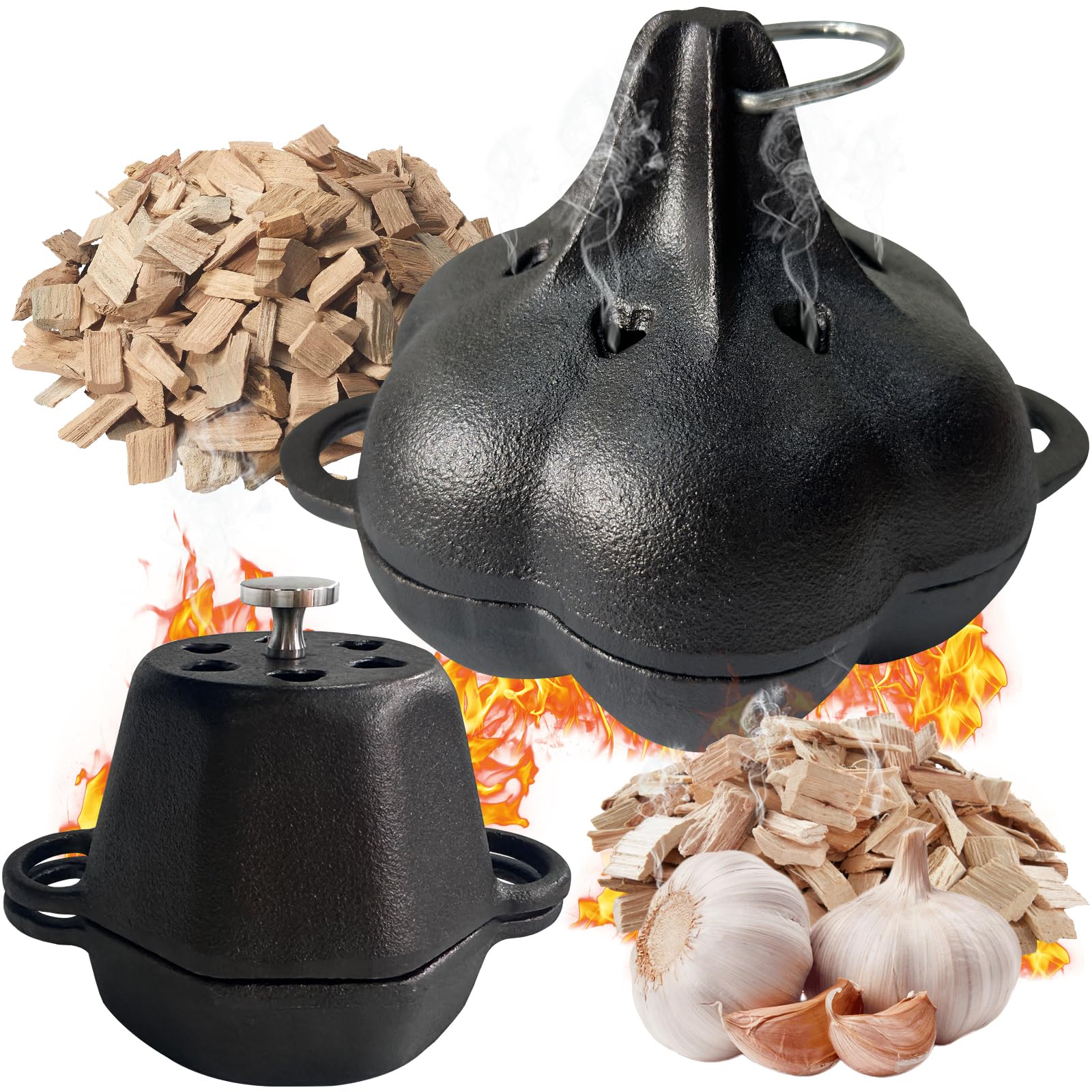 Amazon.com: 2Pack Cast Iron Smoker Roaster & Mini Garlic Roster Baker ...