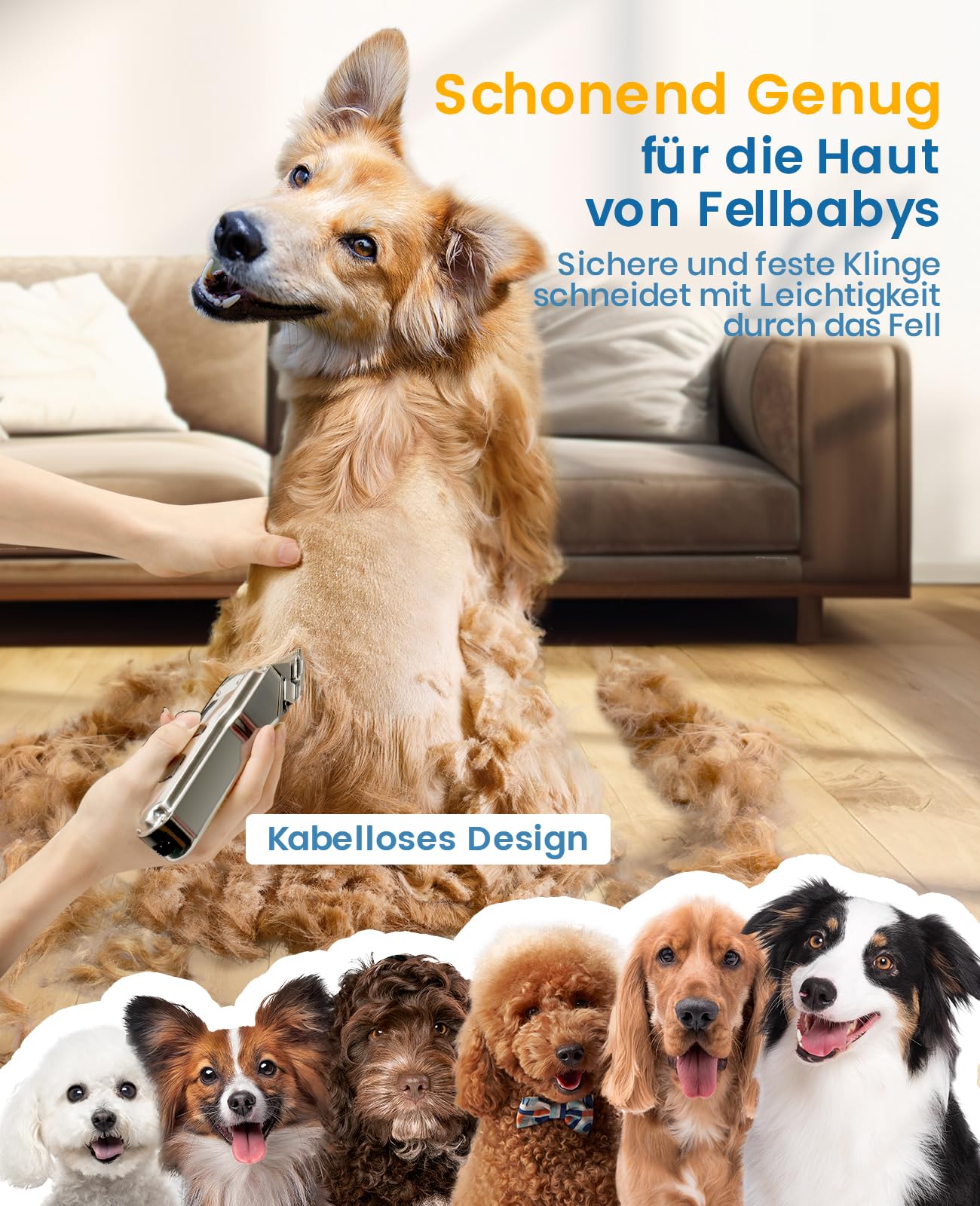 oneisall Hundeschermaschine für dickes Fell geräuscharmer wiederaufladbarer kabelloser Haustierrasierer Edelstahlklinge wasserdicht
