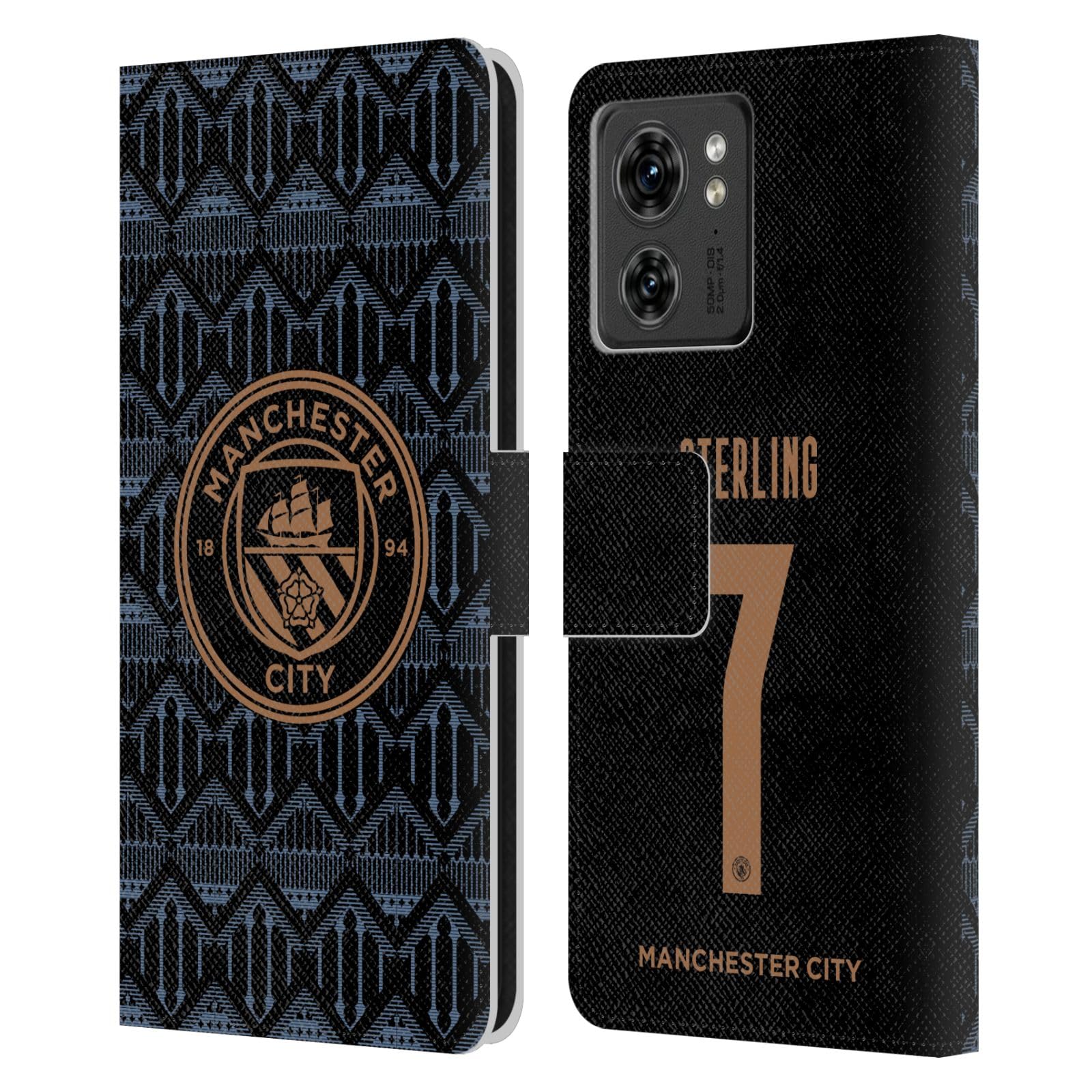 Head Case Designs Officially Licensed Manchester City Man City FC Raheem Sterling 2020/21 Players Away Kit Group 1 Leather Book Wallet Case Cover Compatible with Motorola Moto Edge 40