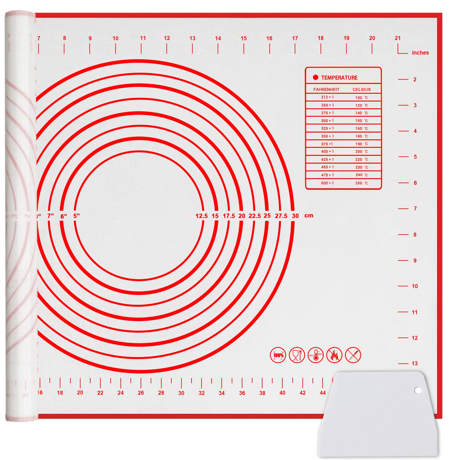 QidoeSilicone Baking Mat, 16" x 24", Extra Thick Non-Stick, Food-Grade, Non-Slip, Red