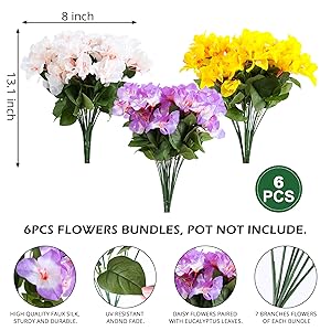 Lcuasc 6 Bundles Outdoor Faux Flowers Realistic UV Resistant No Fade Artificial Silk Bougainvillea Flowers Bush Outside Decor-Autumn Flower for Front Porch Planter, Patio, Thanksgiving Christmas