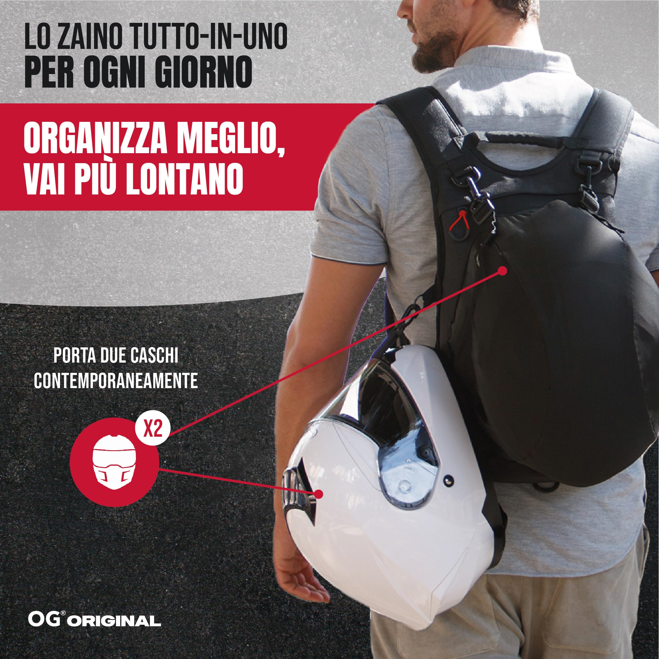 OG Original RoadRunner Zaino Moto Impermeabile Nero Leggero 20L, Borsa Porta-Casco Moto, Cinghia per Casco, Ciclismo, Antifurto, Portatile, Rifrangente