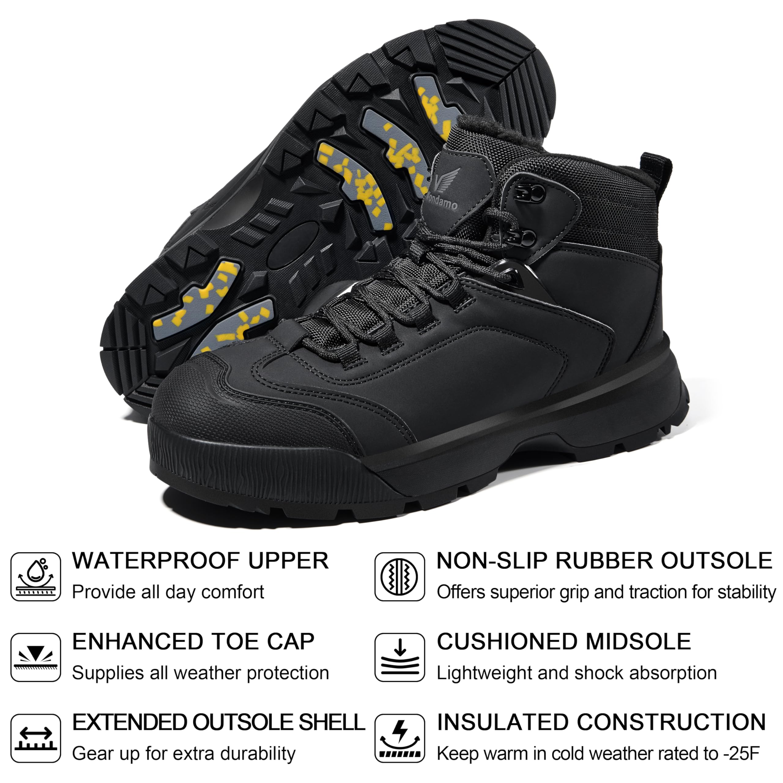 Wondamo Men's Waterproof Snow Boots Insulated Toe Cap Cold Weather Shoes Non-slip Lightweight Winter Boots
