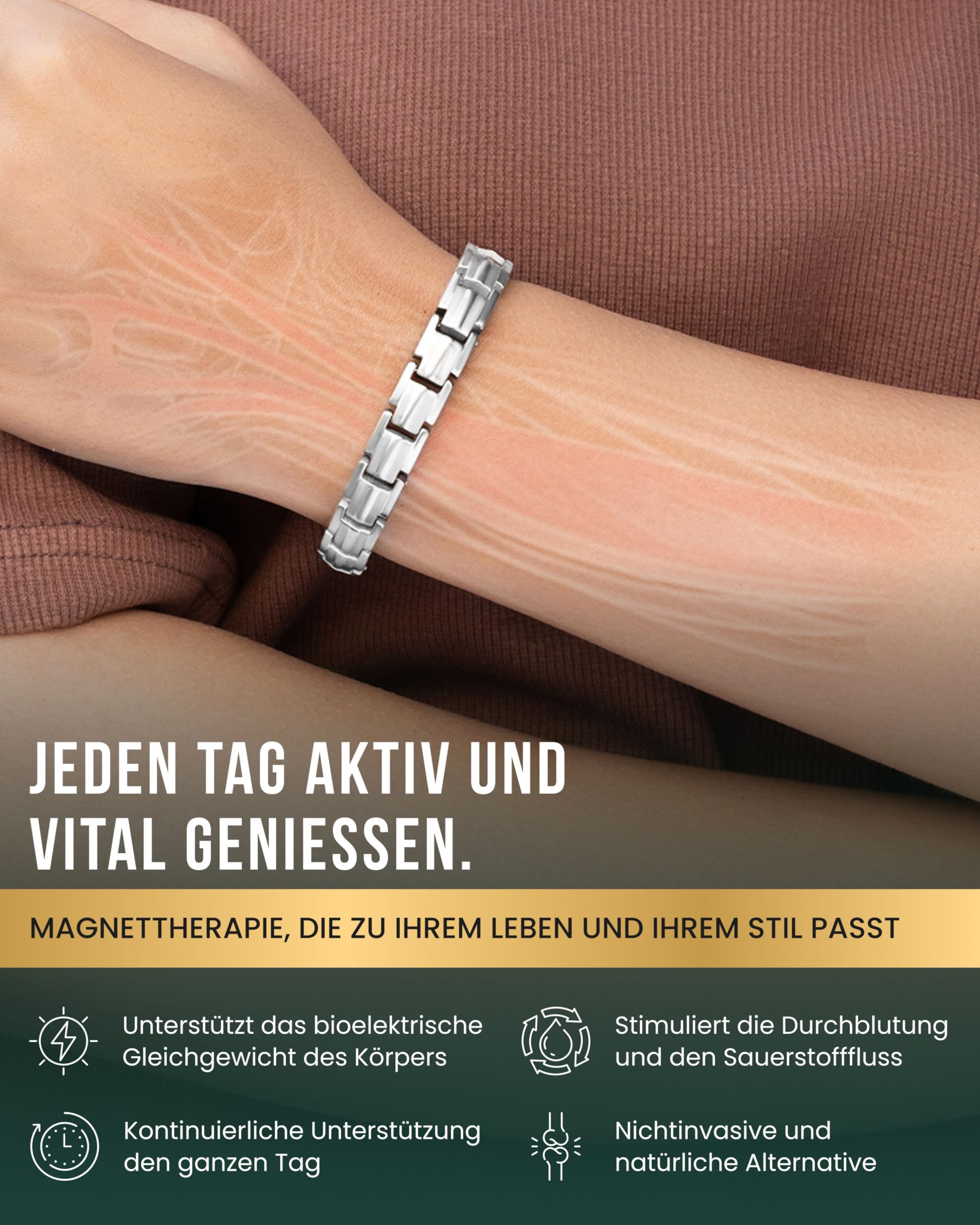 MagnetRX EllipseMAX Magnetarmband Damen 5.000 Gauß Titan Schmuck verstellbar Silber