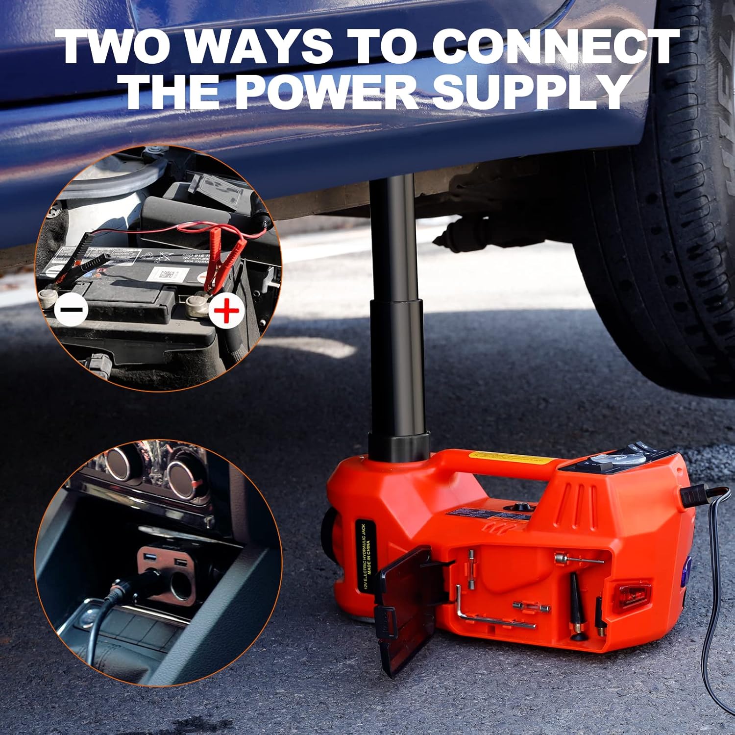Electric Car Jack TYAYT 5 Ton Hydraulic Car Jack with Tire Imflator Pump for Tire Change 12V Electric Car Floor Jack with LED Light for SUV and Sedan (Red)