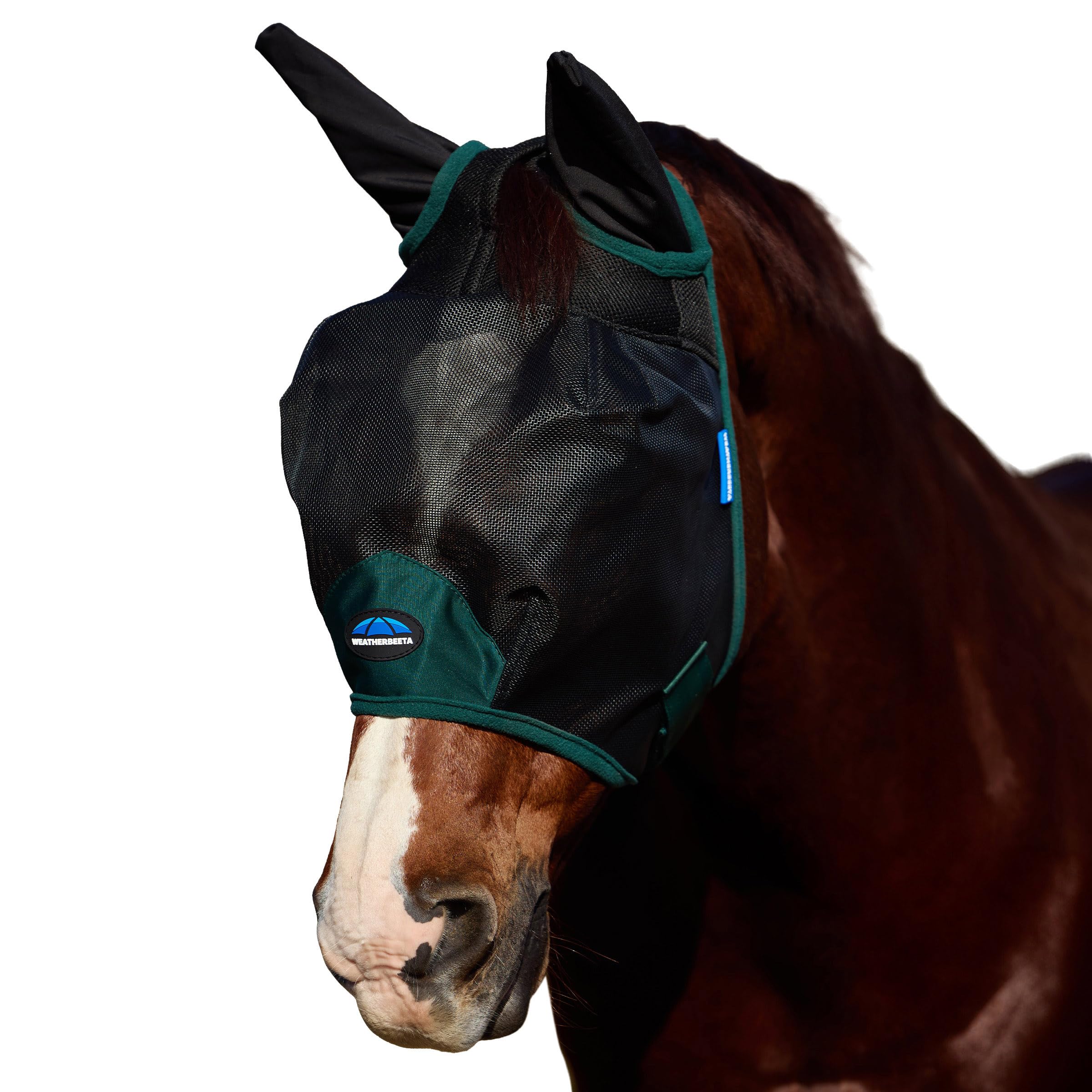 WeatherBeeta ComFiTec Durable Mesh Fly Mask with Ears, Black/Forest Green, Medium
