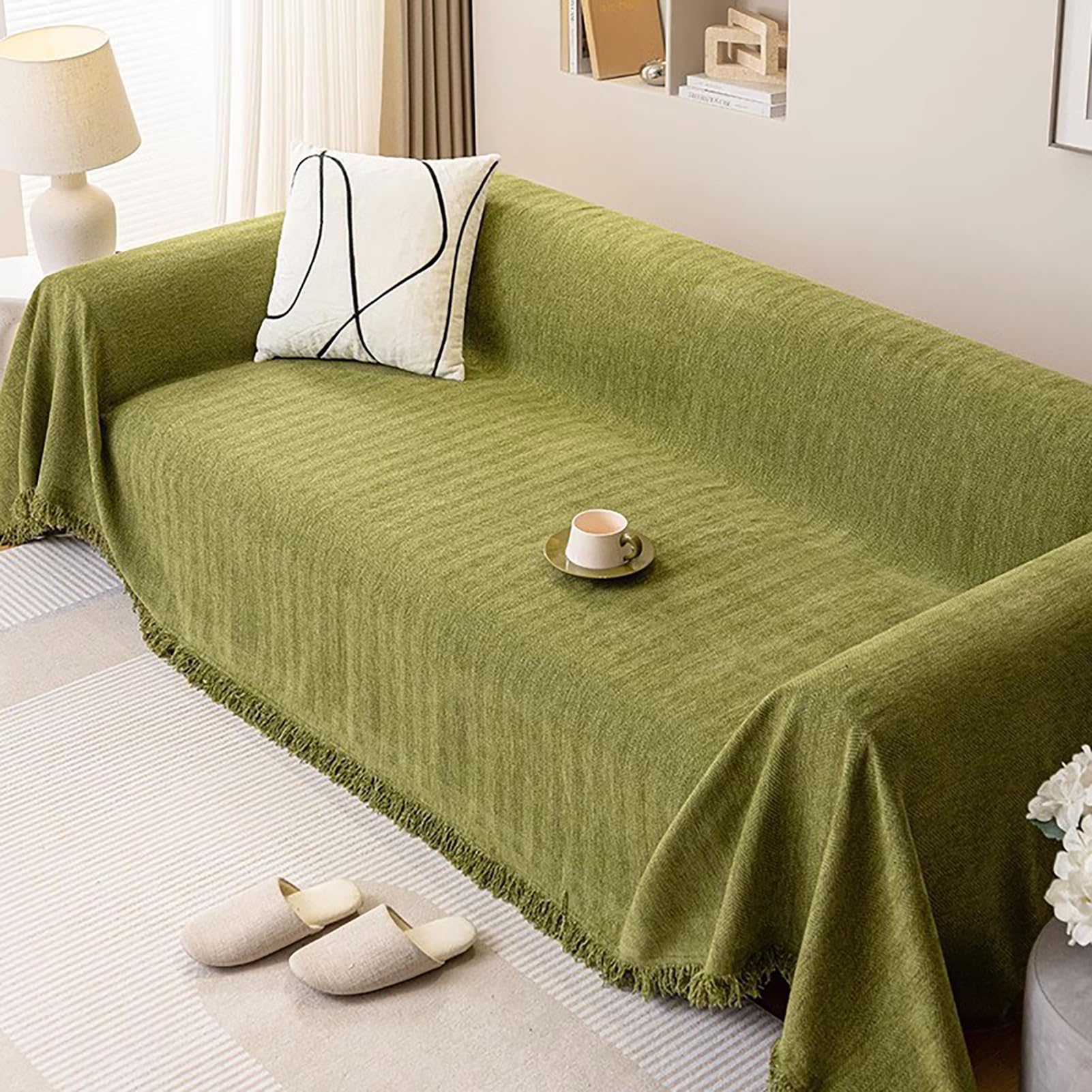 UIHECTA Sofa Throws, Reversible Extra Large Throws, Versatile Woven Soft Throw Blanket, with Tassels, for Settees Couch Sofa Bed Armchair,Green,180 * 200cm โ image 1