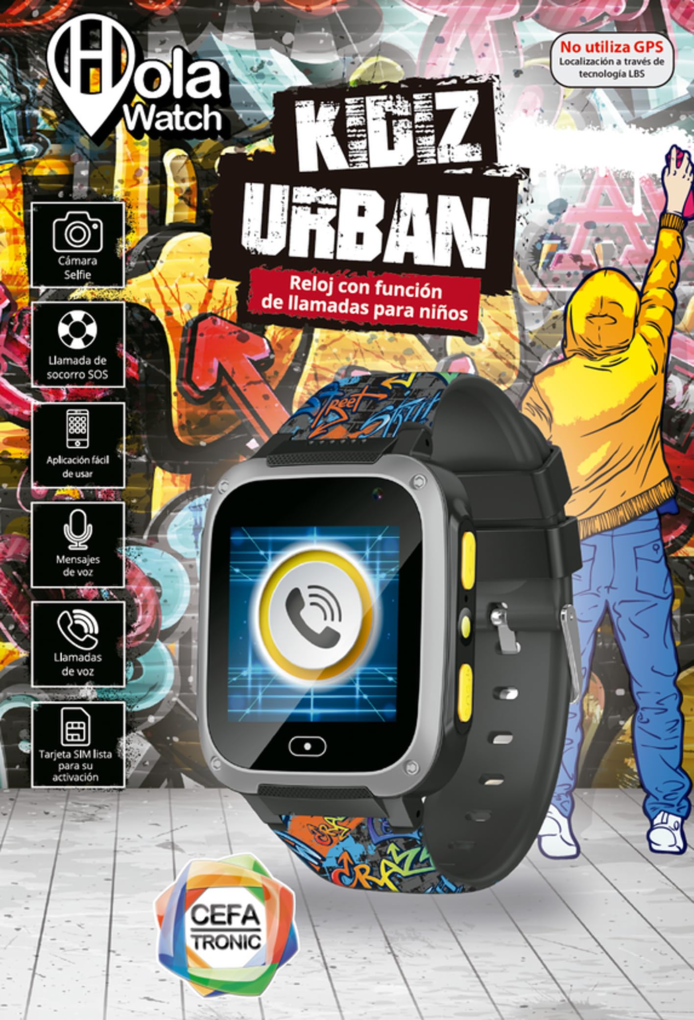 Cefa Toys Holawatch Urban Black Smartwatch, Kids Entertainment & Parent Security, 2G Connectivity, LBS Location, SIM Card, Touch Screen, Camera, Games & Calls