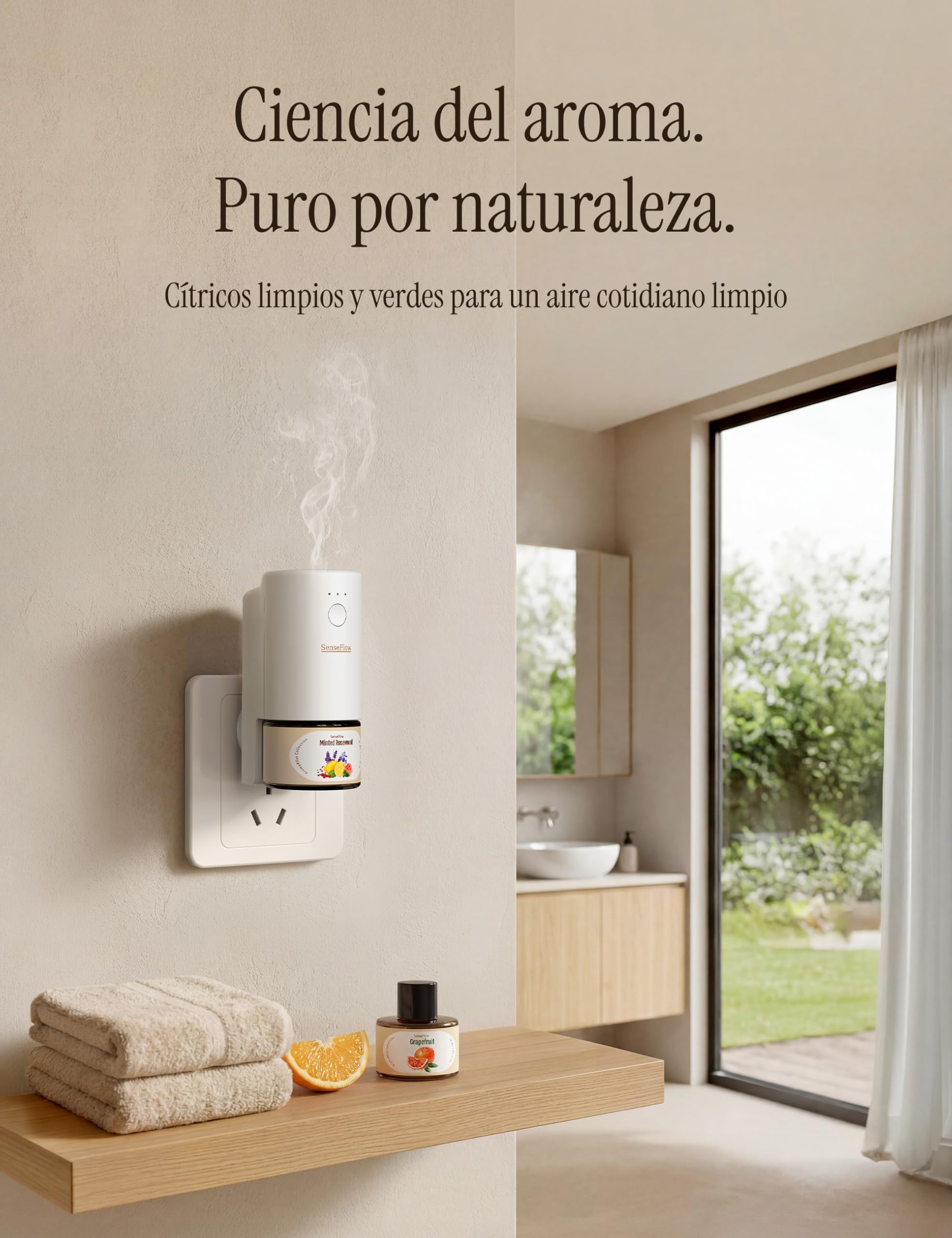 Difusor Aceites Esenciales Difusor de Aromas Smart Wi-Fi SF101S Pro -Ultrasónico Sin Agua, 100 % Vegetal, Aromaterapia120 Días, para Hogar, Hotel y Estudio hasta 100㎡, Calidez Dorada