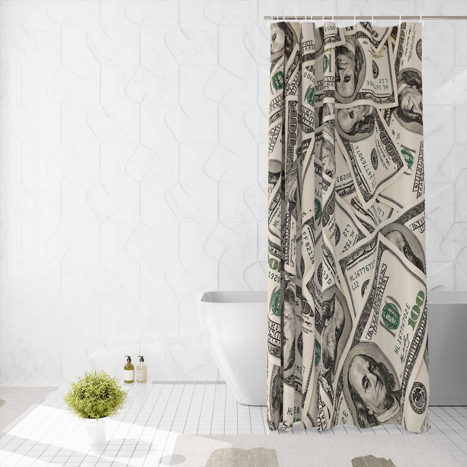 Amazon｜GUBIYU マネーシャワーカーテン、Funny USA 100ドル紙幣