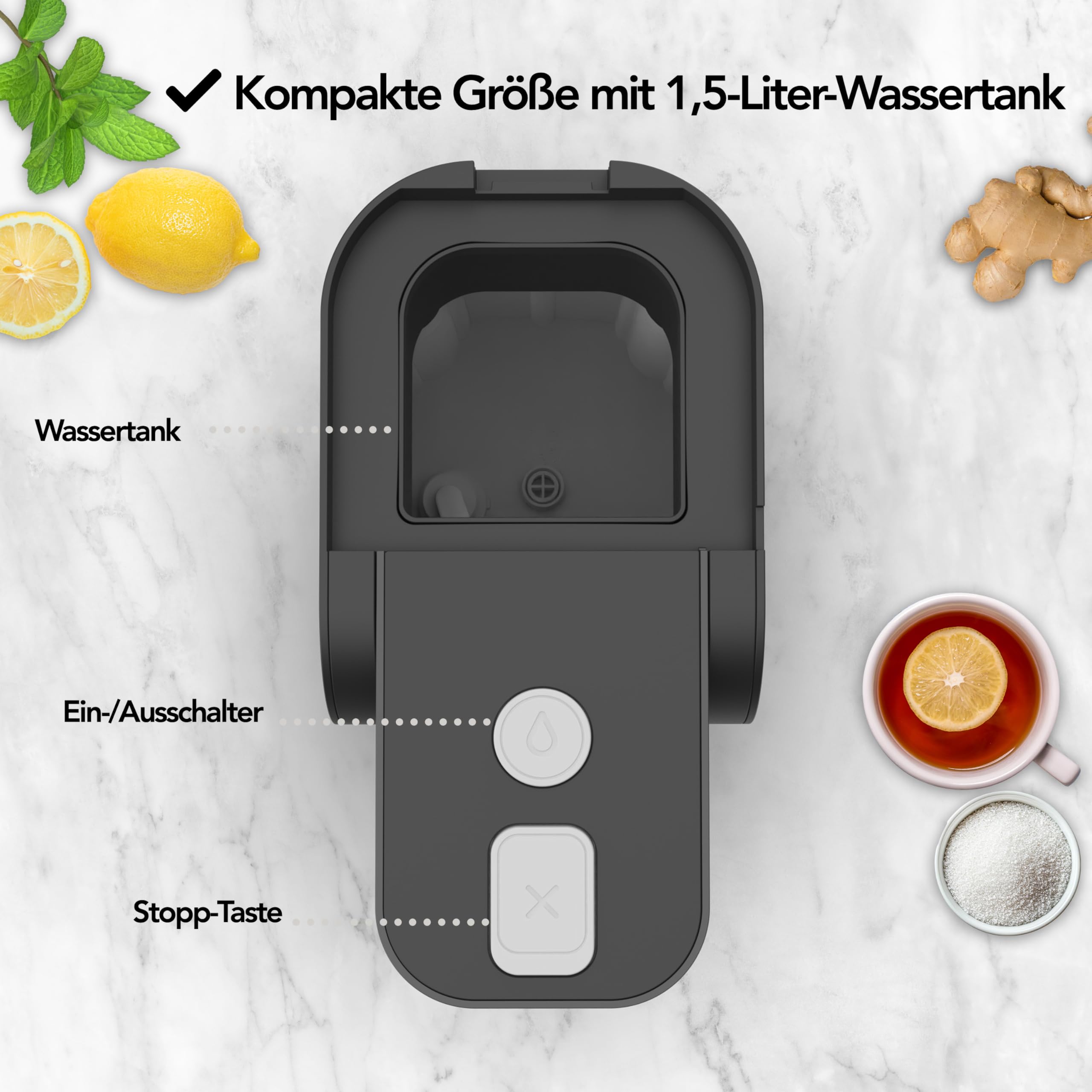 Aviro Heißwasserspender – Heißwasserhahn – 100 °C – Luxus-Schnellkocher – 2200 W – 1,5 l Schwarz